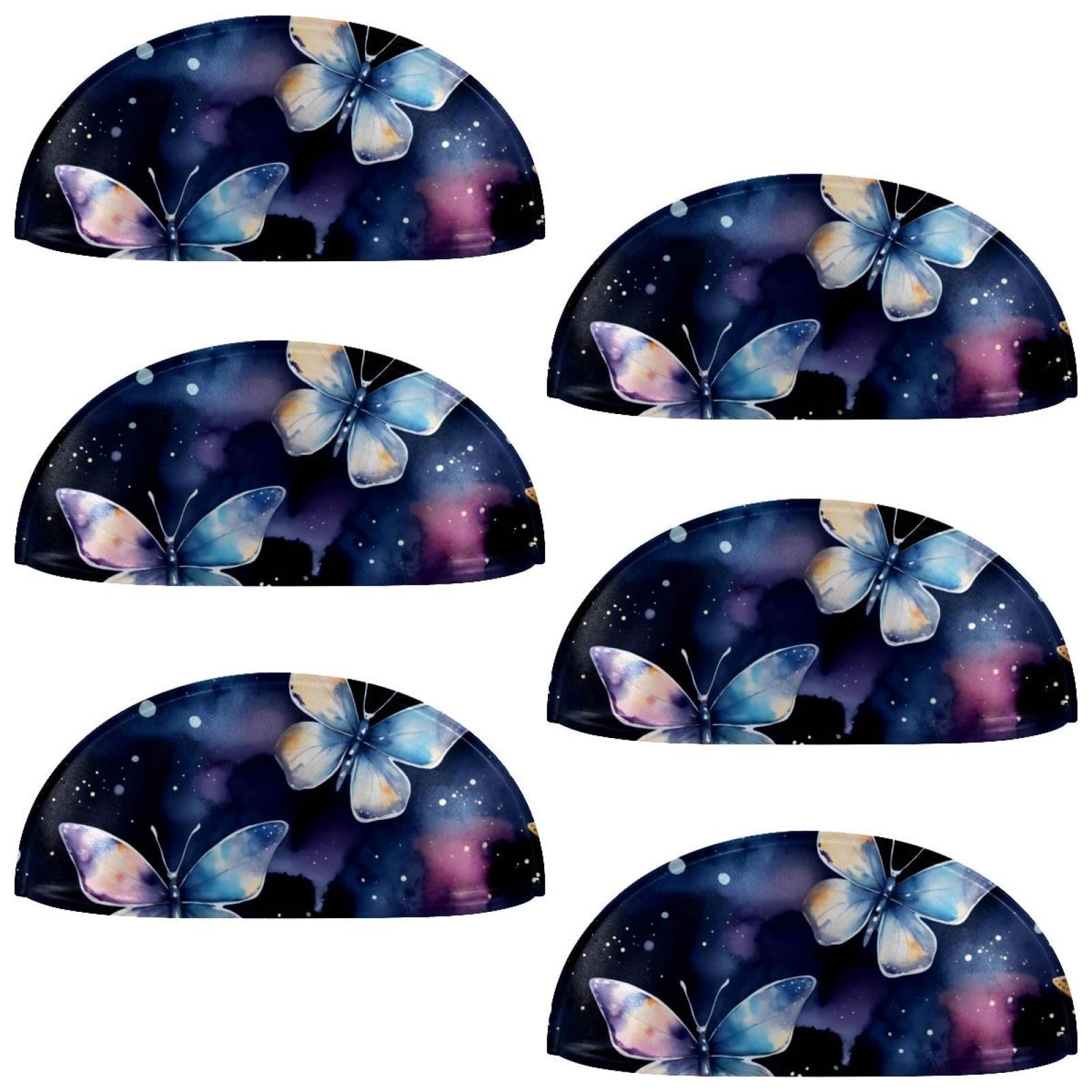PhooArto 6 Pcs Cup Drawer Pulls, Butterflies Galaxy Watercolor Pattern Shell Shape Handles Cabinet Knobs for Dresser Cupboard Closet Wardrobe with Screws