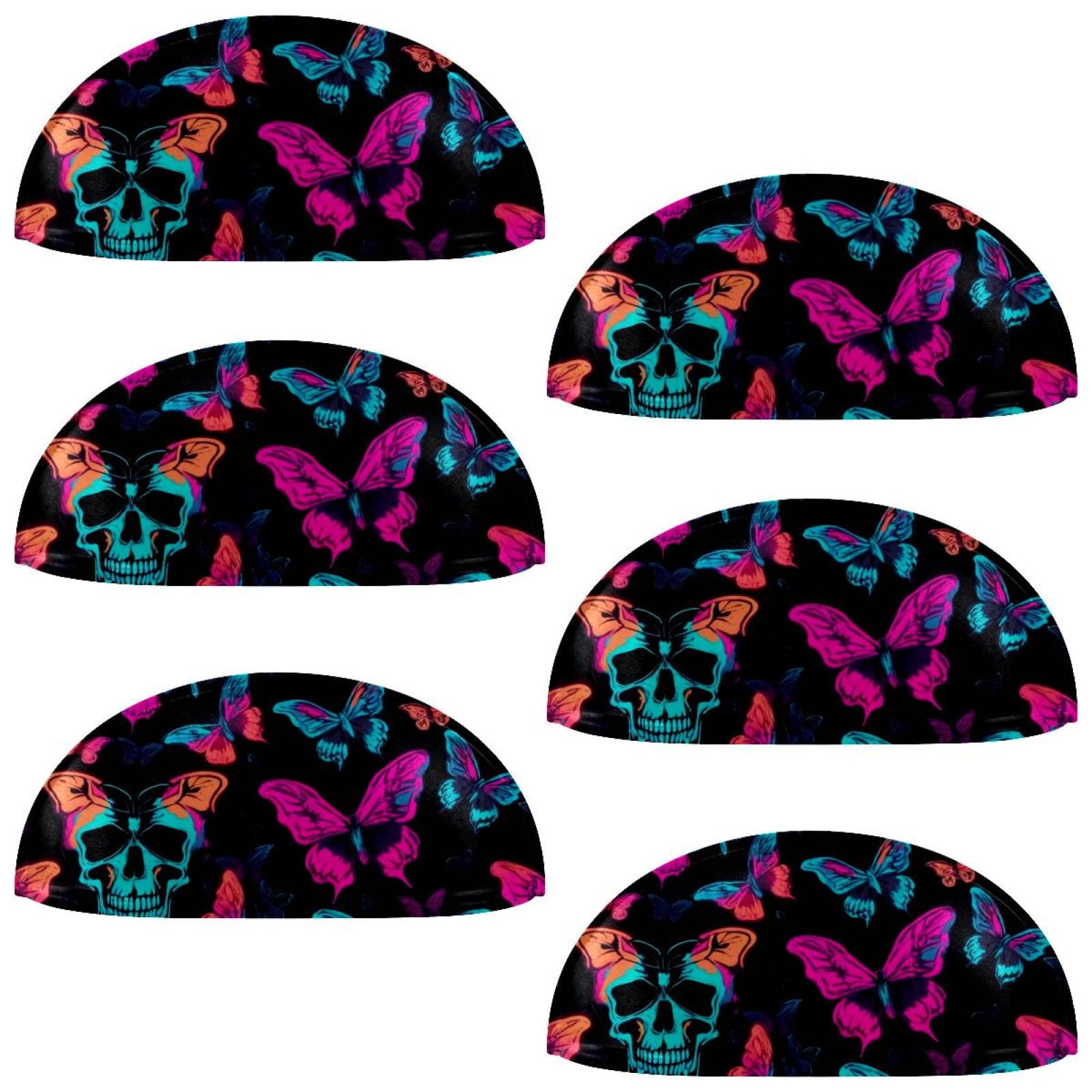 PhooArto 6 Pcs Cup Drawer Pulls, Butterflies and Skull Pattern Shell Shape Handles Cabinet Knobs for Dresser Cupboard Closet Wardrobe with Screws