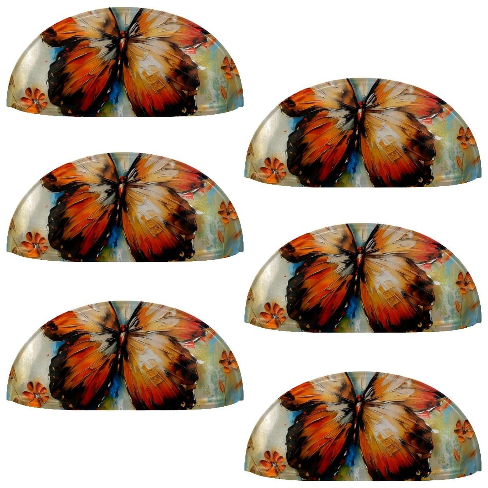 PhooArto 6 Pcs Cup Drawer Pulls, Butterfly Art Pattern Shell Shape Handles Cabinet Knobs for Dresser Cupboard Closet Wardrobe with Screws