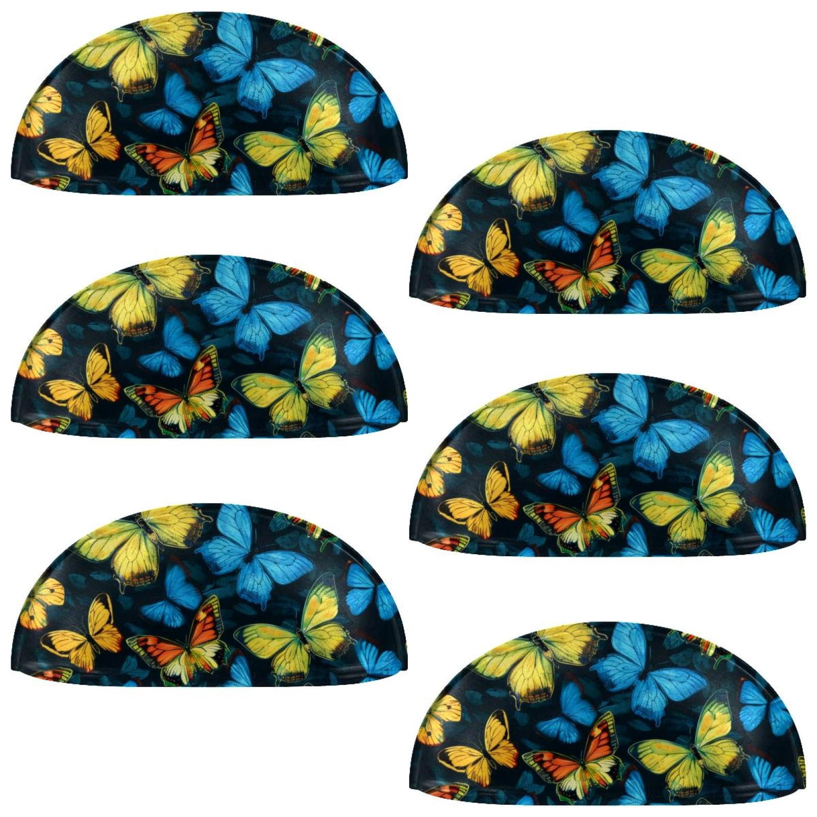 PhooArto 6 Pcs Cup Drawer Pulls, Butterfly Colorful Pattern Shell Shape Handles Cabinet Knobs for Dresser Cupboard Closet Wardrobe with Screws