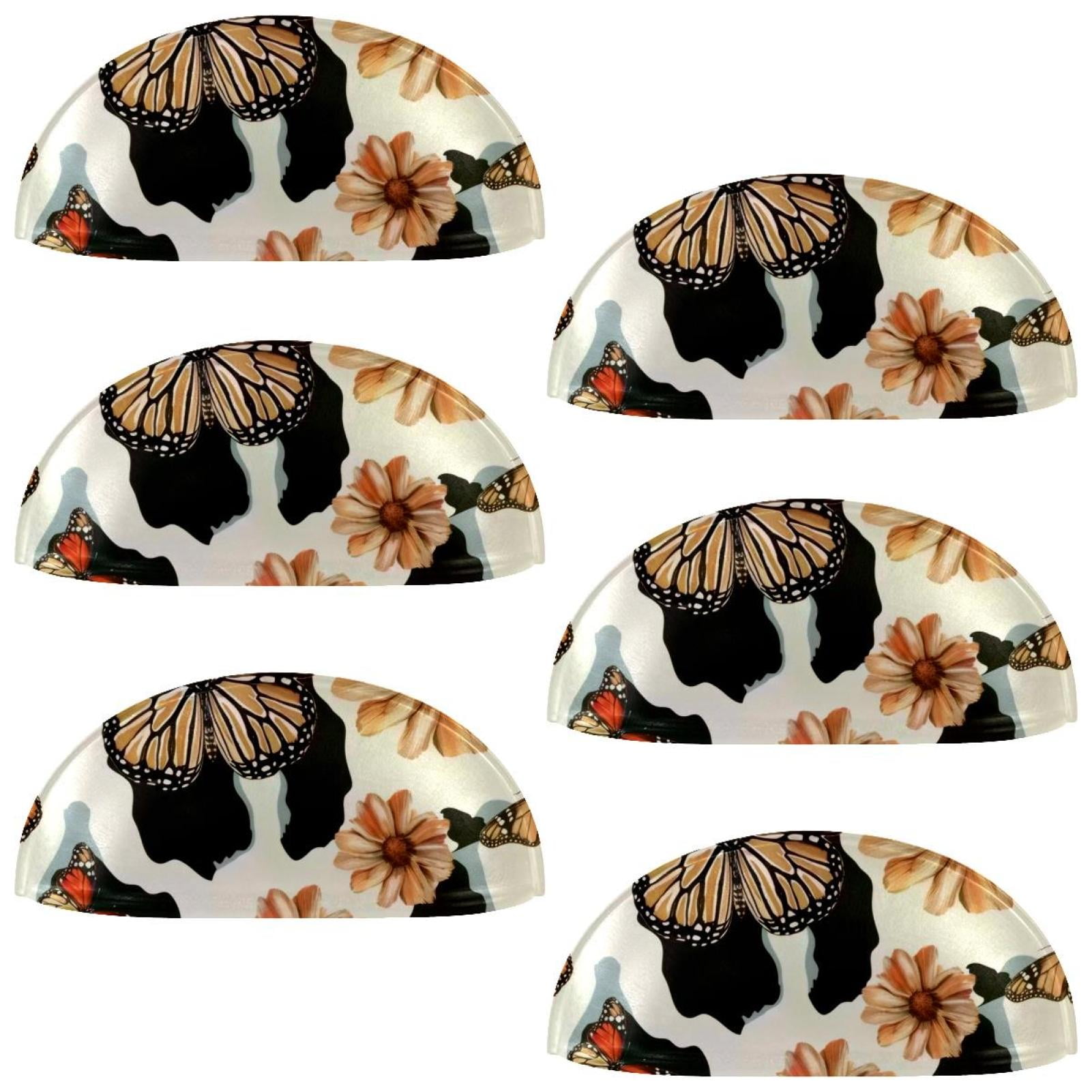 PhooArto 6 Pcs Cup Drawer Pulls, Butterfly Pattern and Cow Print Shell ...