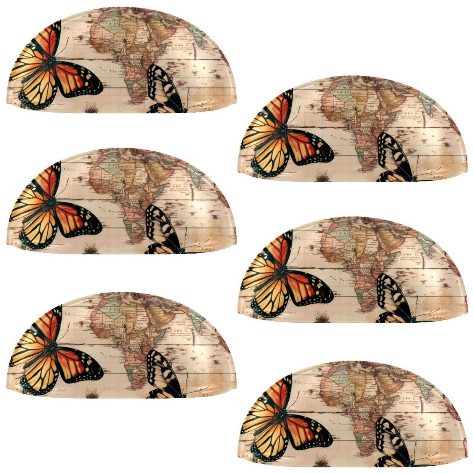 PhooArto 6 Pcs Cup Drawer Pulls, Butterfly and Vintage Map Shell Shape Handles Cabinet Knobs for Dresser Cupboard Closet Wardrobe with Screws