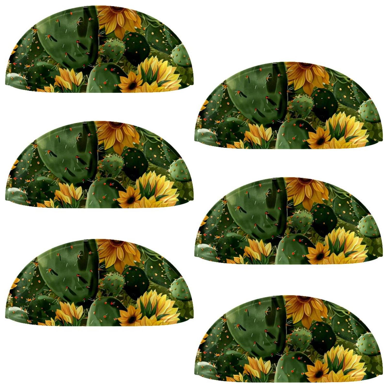 PhooArto 6 Pcs Cup Drawer Pulls, Cactu Sunflowers Pattern Shell Shape Handles Cabinet Knobs for Dresser Cupboard Closet Wardrobe with Screws
