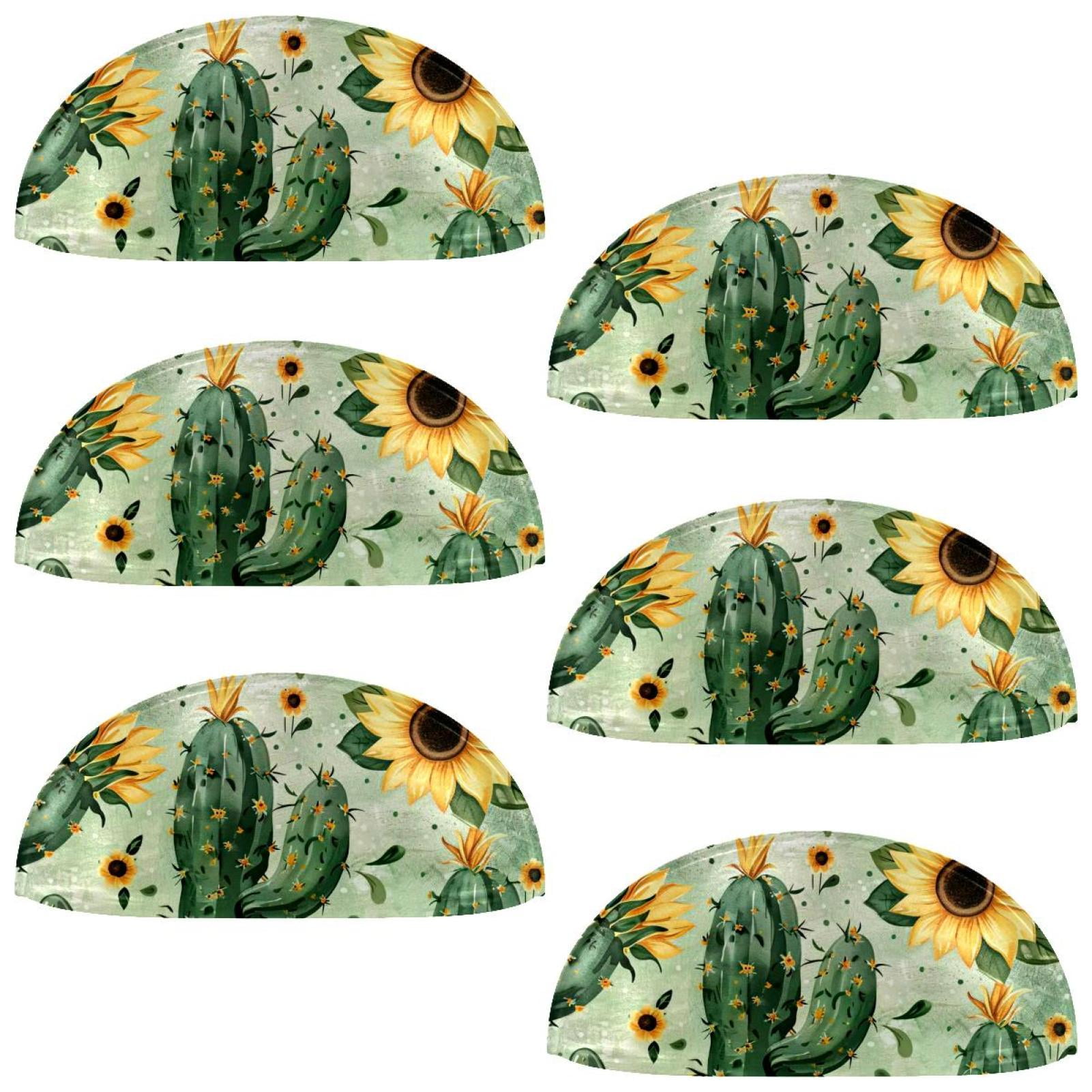 PhooArto 6 Pcs Cup Drawer Pulls, Cactus Sunflowers Pattern Shell Shape Handles Cabinet Knobs for Dresser Cupboard Closet Wardrobe with Screws