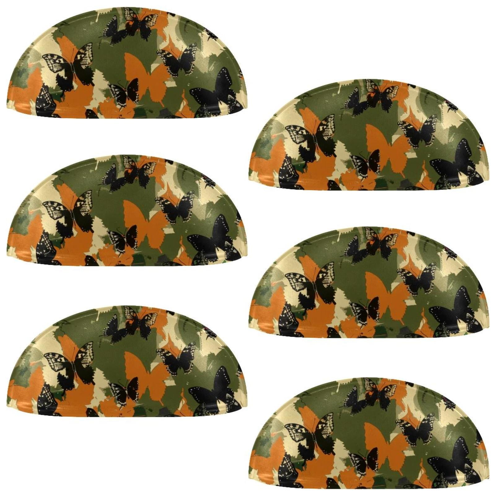 PhooArto 6 Pcs Cup Drawer Pulls, Camouflage Butterfly Pattern Shell Shape Handles Cabinet Knobs for Dresser Cupboard Closet Wardrobe with Screws
