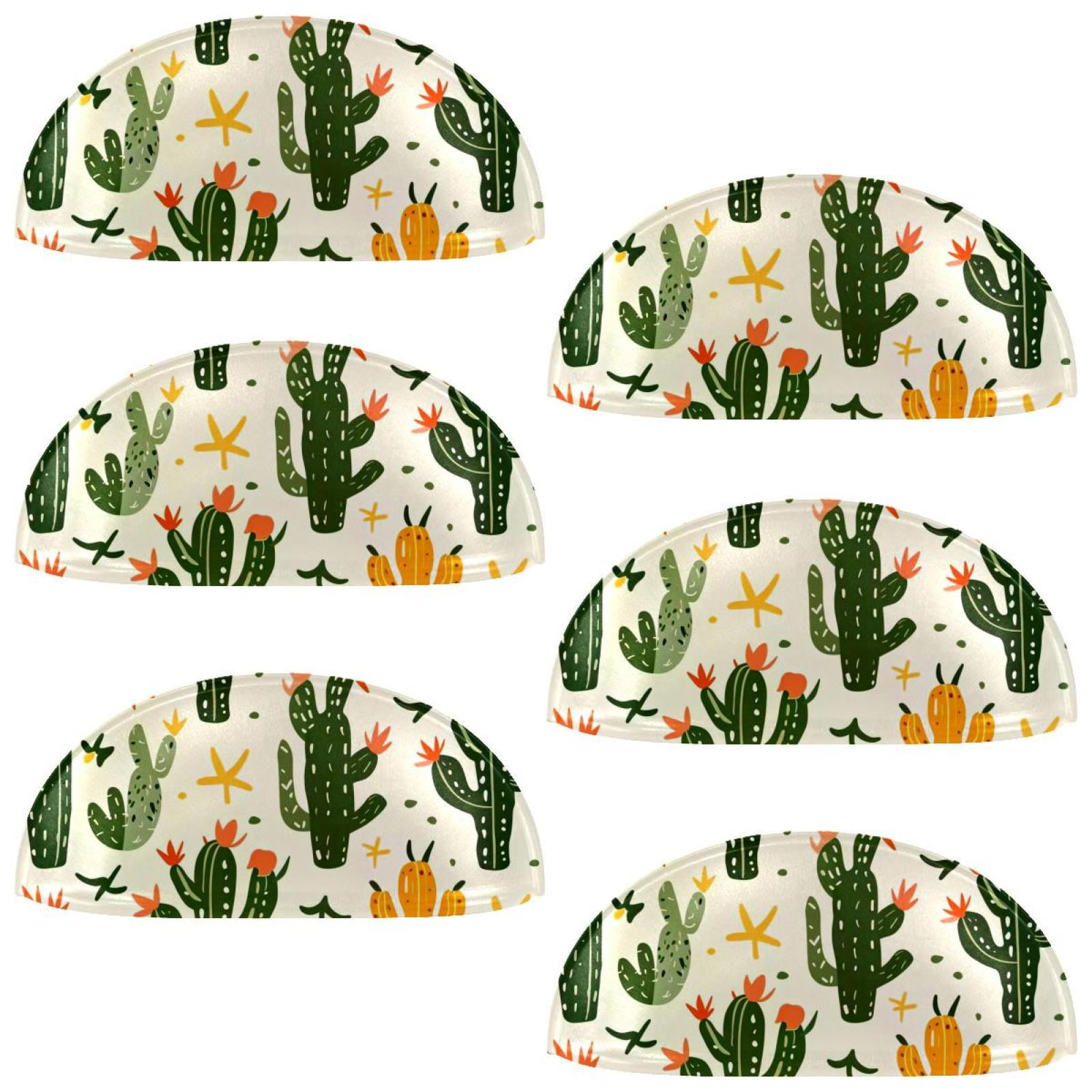 PhooArto 6 Pcs Cup Drawer Pulls, Cartoon Cactus Pattern Shell Shape Handles Cabinet Knobs for Dresser Cupboard Closet Wardrobe with Screws