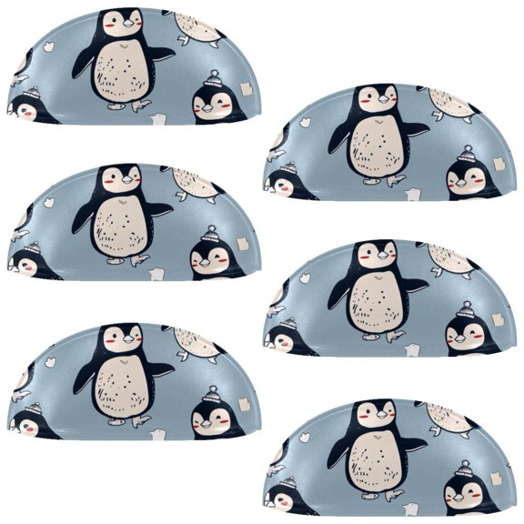 PhooArto 6 Pcs Cup Drawer Pulls, Cartoon Cute Penguin Pattern Shell Shape Handles Cabinet Knobs for Dresser Cupboard Closet Wardrobe with Screws