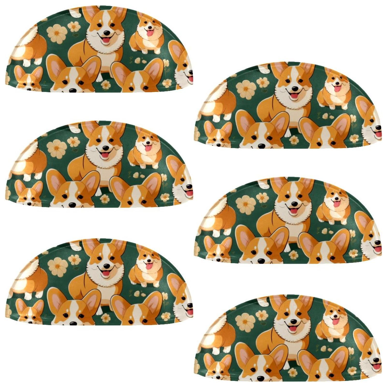 PhooArto 6 Pcs Cup Drawer Pulls, Cartoon Dog Corgis Pattern Shell Shape Handles Cabinet Knobs for Dresser Cupboard Closet Wardrobe with Screws