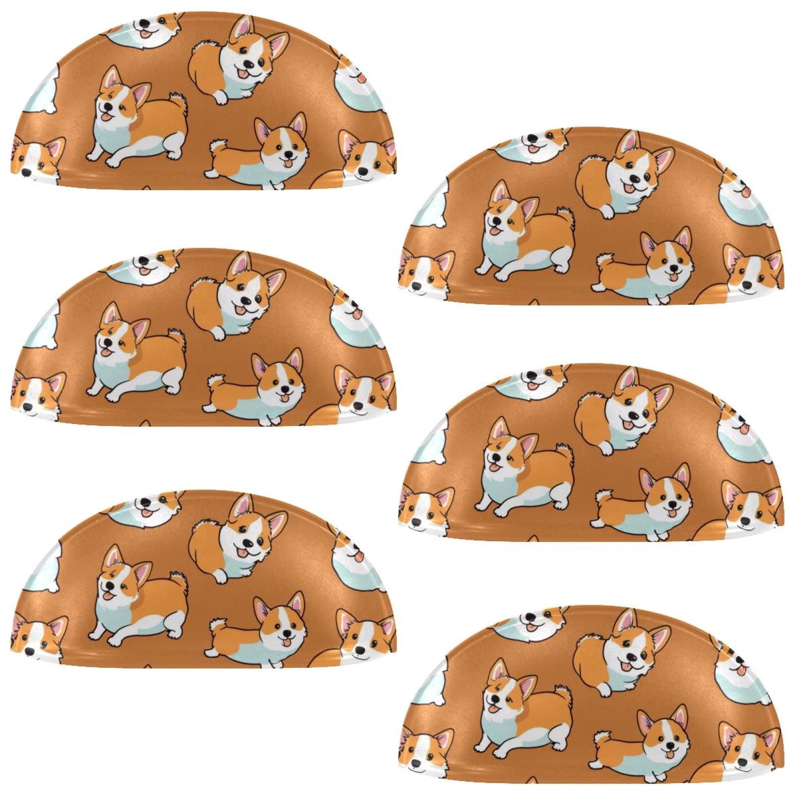 PhooArto 6 Pcs Cup Drawer Pulls, Cartoon Dog Cute Corgis Pattern Shell Shape Handles Cabinet Knobs for Dresser Cupboard Closet Wardrobe with Screws