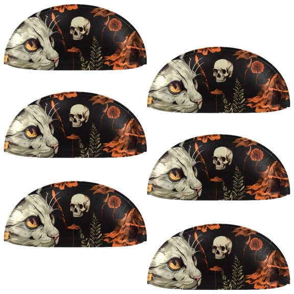 PhooArto 6 Pcs Cup Drawer Pulls, Cat Skull Flowers Mushroom Pattern Shell Shape Handles Cabinet Knobs for Dresser Cupboard Closet Wardrobe with Screws