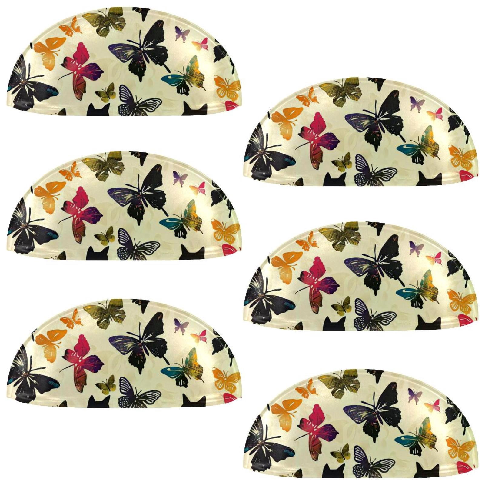 PhooArto 6 Pcs Cup Drawer Pulls, Cats Butterflies Pattern Shell Shape Handles Cabinet Knobs for Dresser Cupboard Closet Wardrobe with Screws