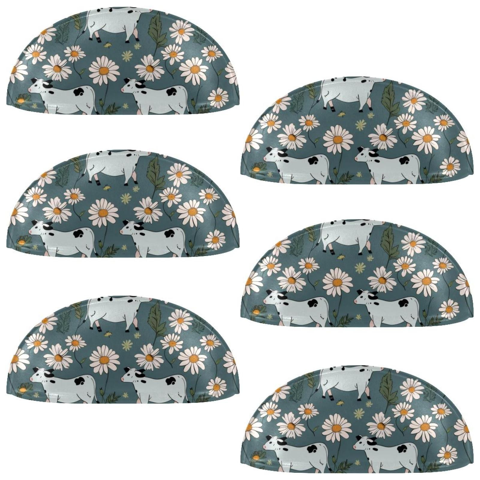 PhooArto 6 Pcs Cup Drawer Pulls, Chamomile Cows Pattern Shell Shape Handles Cabinet Knobs for Dresser Cupboard Closet Wardrobe with Screws