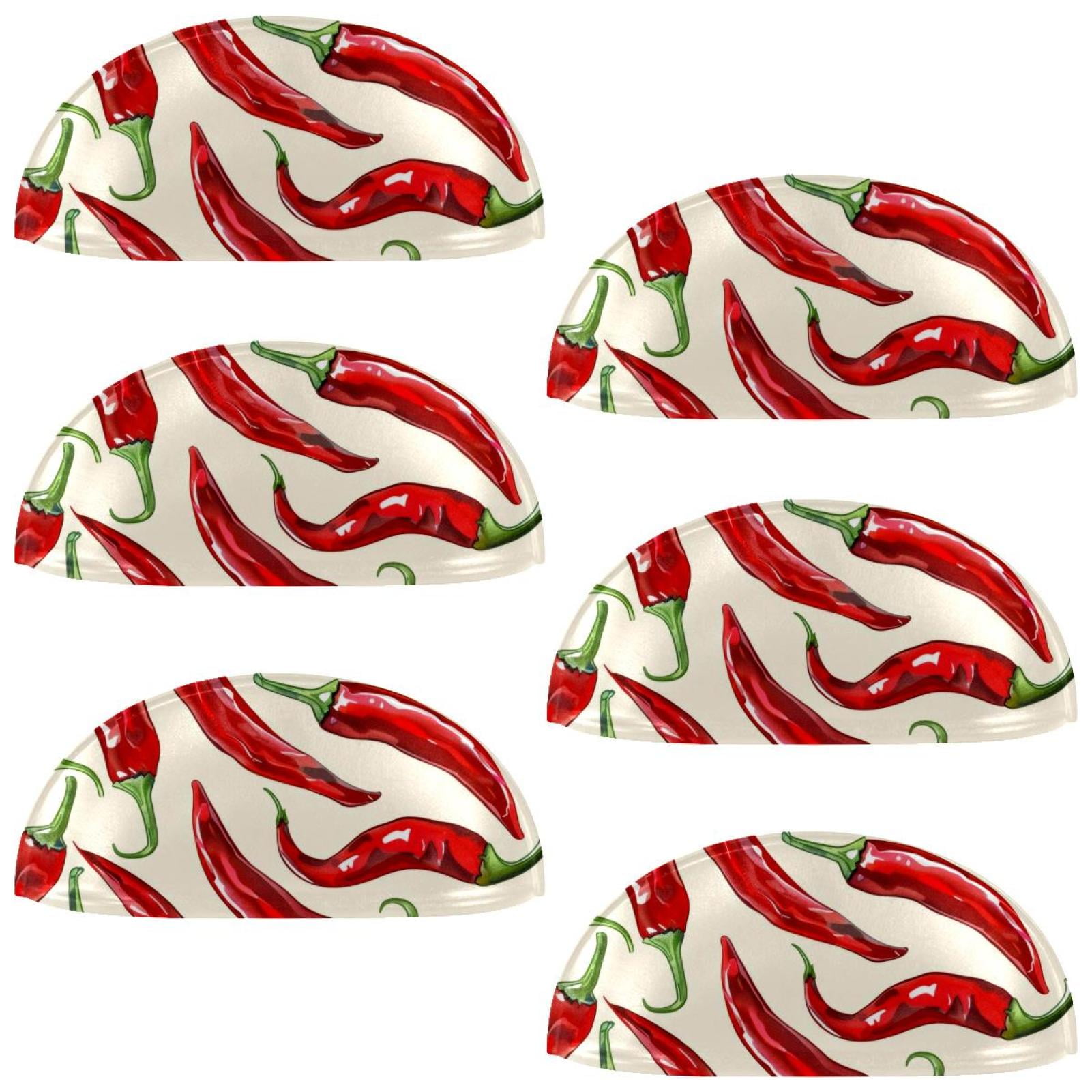 PhooArto 6 Pcs Cup Drawer Pulls, Chili Peppers Pattern Shell Shape Handles Cabinet Knobs for Dresser Cupboard Closet Wardrobe with Screws