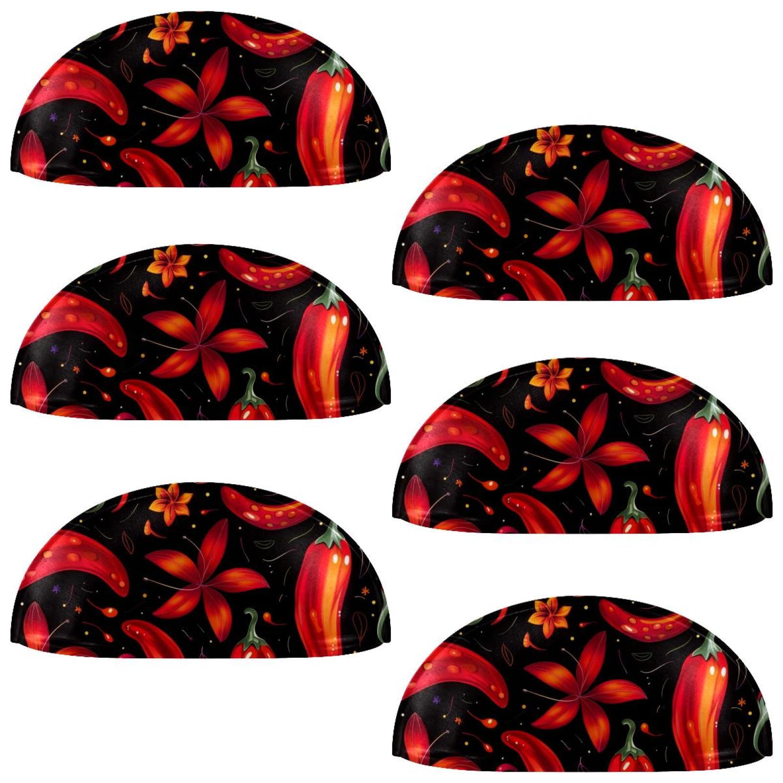 PhooArto 6 Pcs Cup Drawer Pulls, Chili Peppers and Flowers Pattern Shell Shape Handles Cabinet Knobs for Dresser Cupboard Closet Wardrobe with Screws
