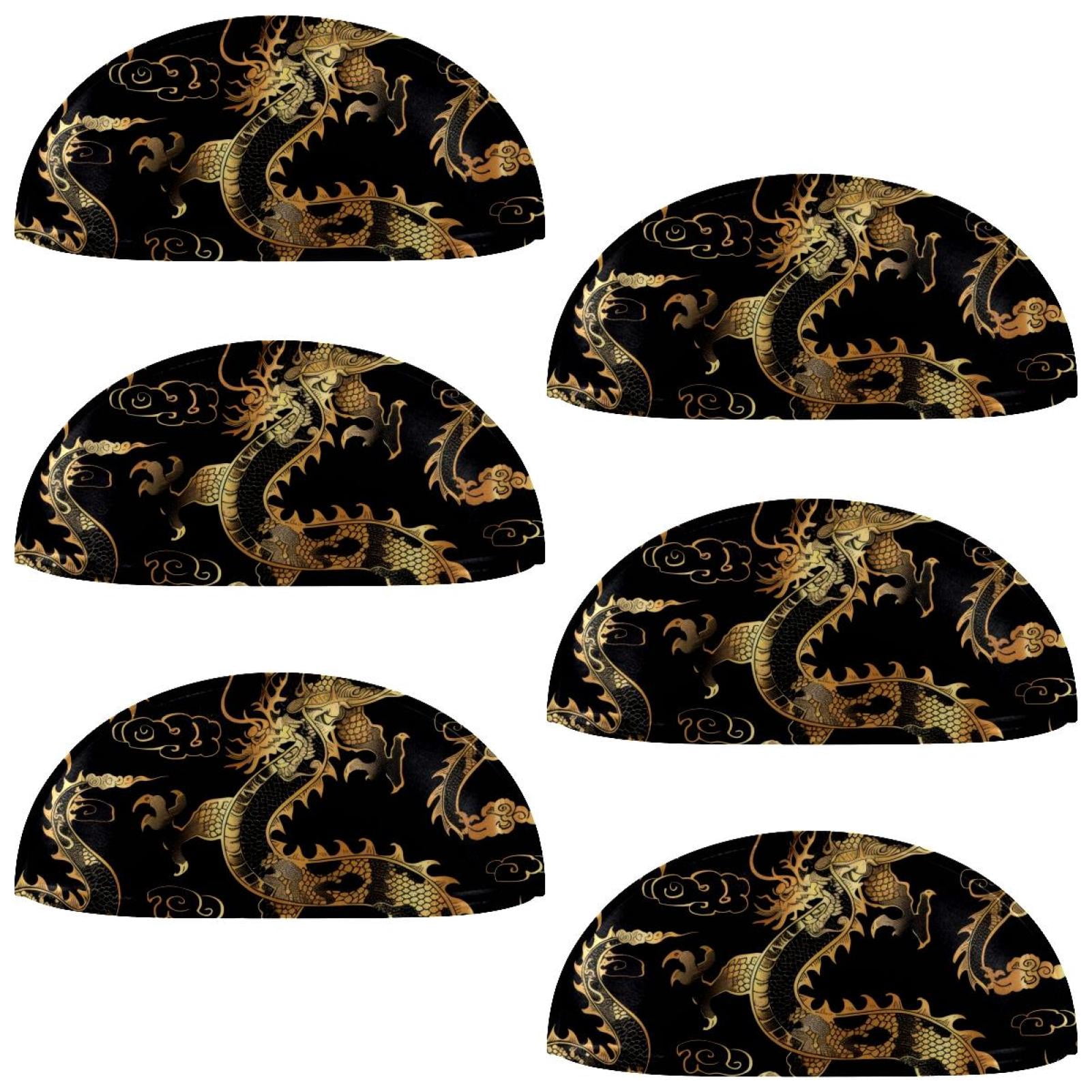 PhooArto 6 Pcs Cup Drawer Pulls, Chinese Golden Dragon Silhouette Shell Shape Handles Cabinet Knobs for Dresser Cupboard Closet Wardrobe with Screws