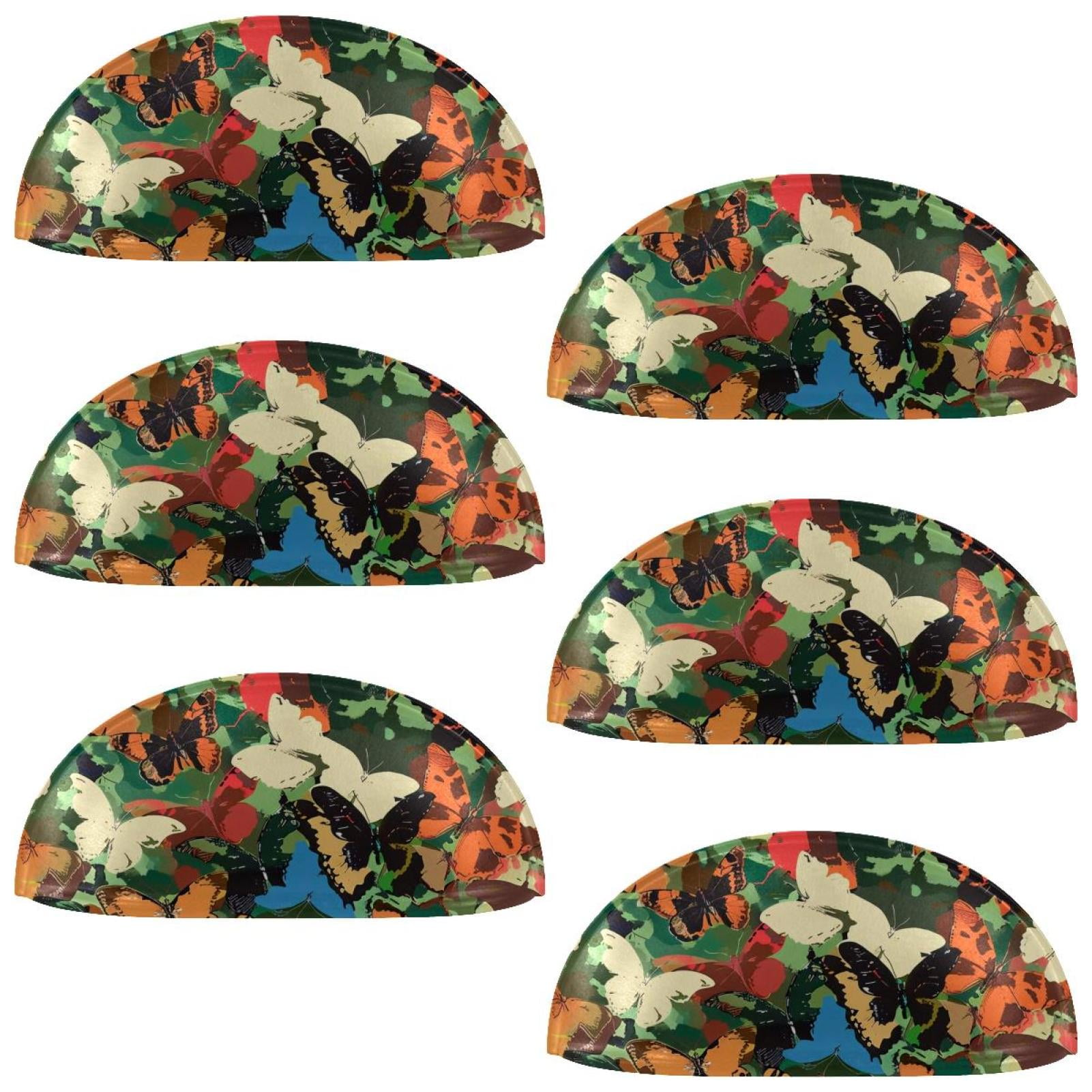 PhooArto 6 Pcs Cup Drawer Pulls, Color Butterfly Camouflage Pattern Shell Shape Handles Cabinet Knobs for Dresser Cupboard Closet Wardrobe with Screws