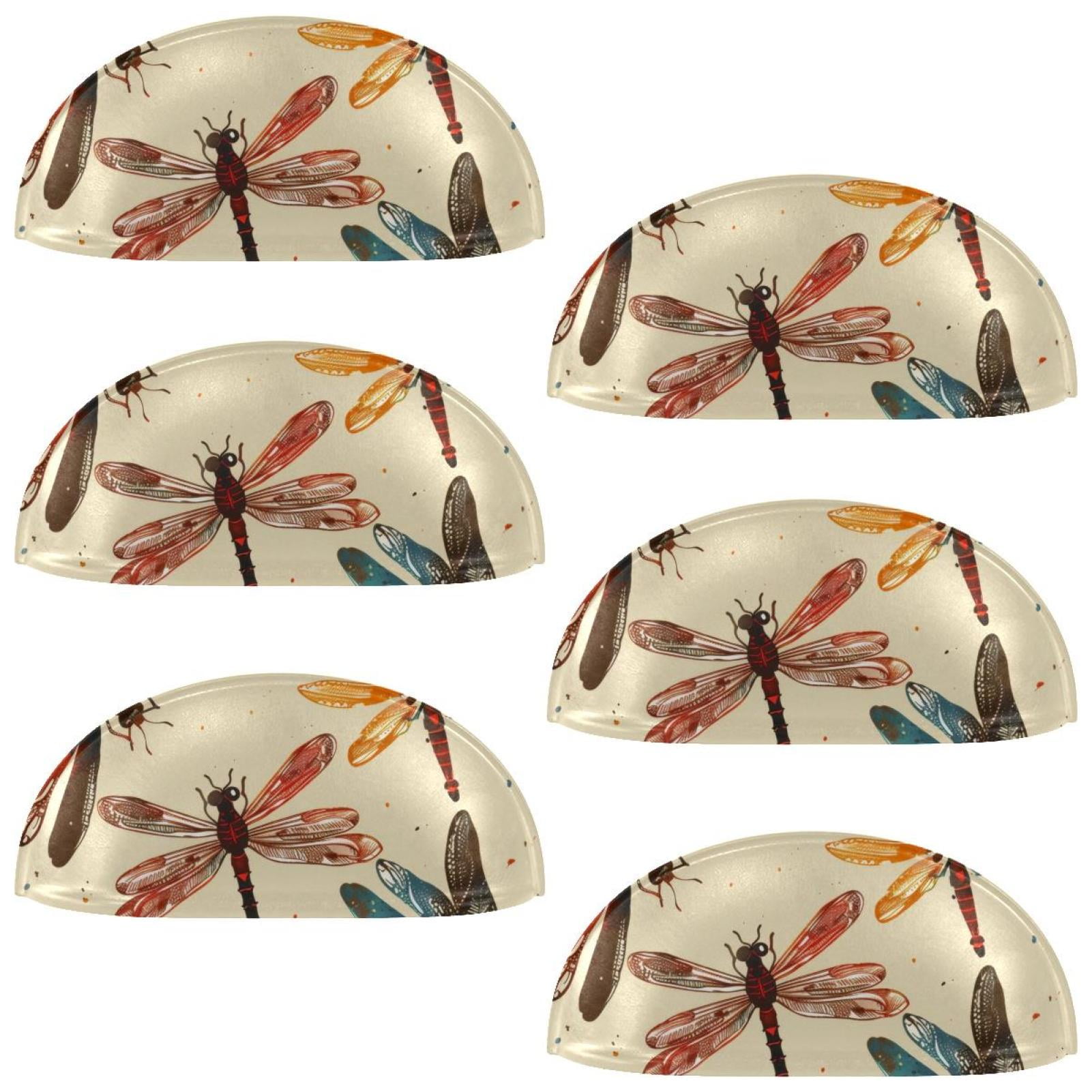 PhooArto 6 Pcs Cup Drawer Pulls, Color Dragonflies Pattern Shell Shape Handles Cabinet Knobs for Dresser Cupboard Closet Wardrobe with Screws