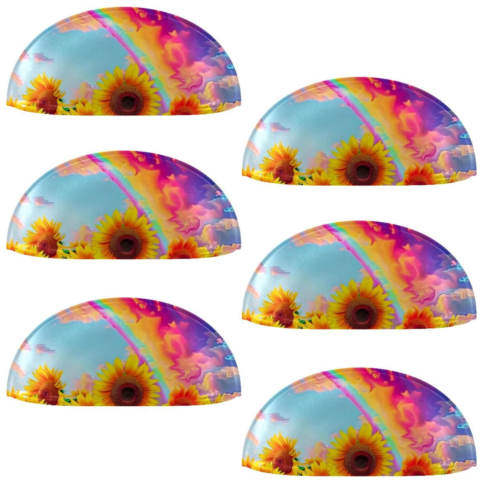 PhooArto 6 Pcs Cup Drawer Pulls, Color Rainbow and Sunflowers Shell Shape Handles Cabinet Knobs for Dresser Cupboard Closet Wardrobe with Screws