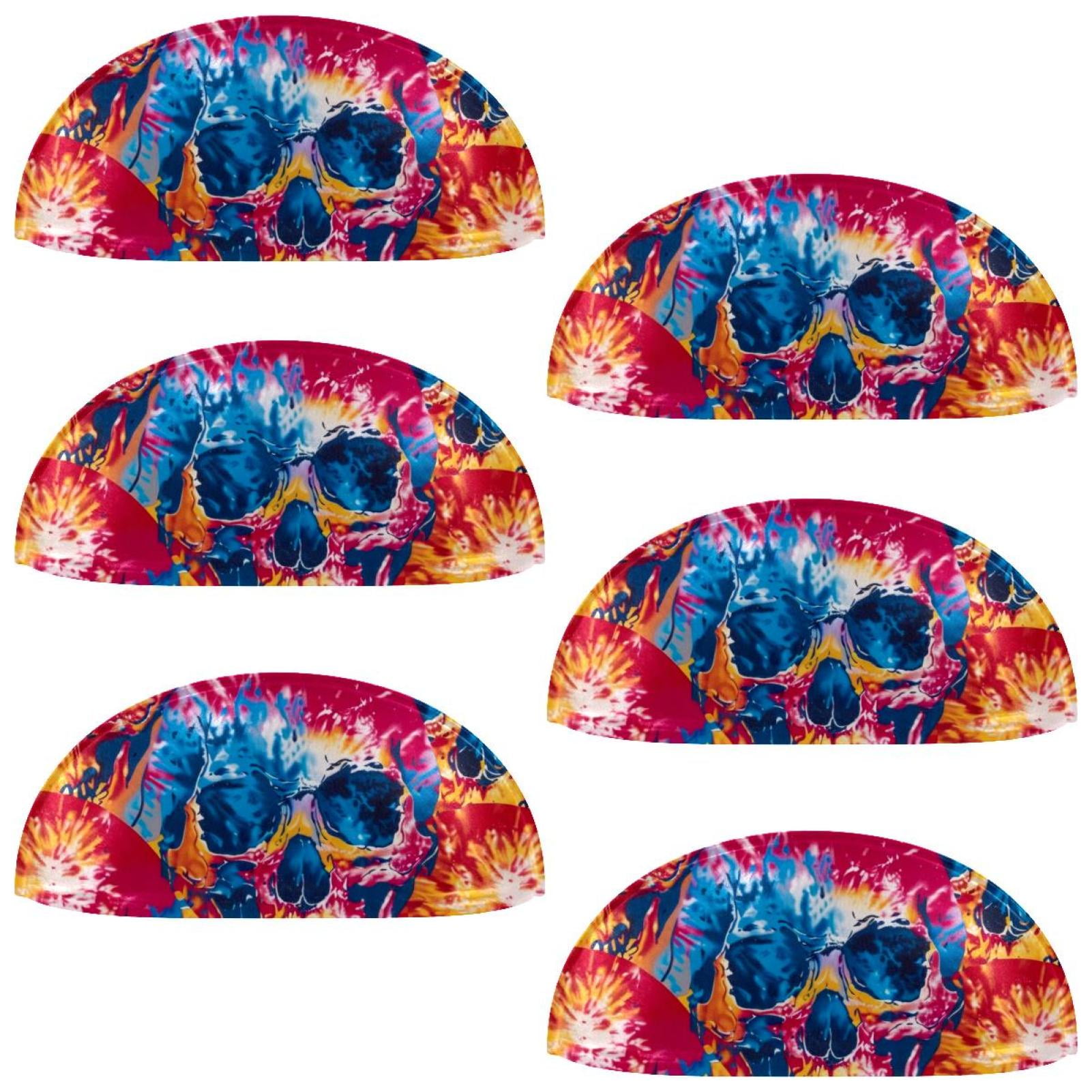 PhooArto 6 Pcs Cup Drawer Pulls, Color Skull Tie Dye Pattern Shell Shape Handles Cabinet Knobs for Dresser Cupboard Closet Wardrobe with Screws
