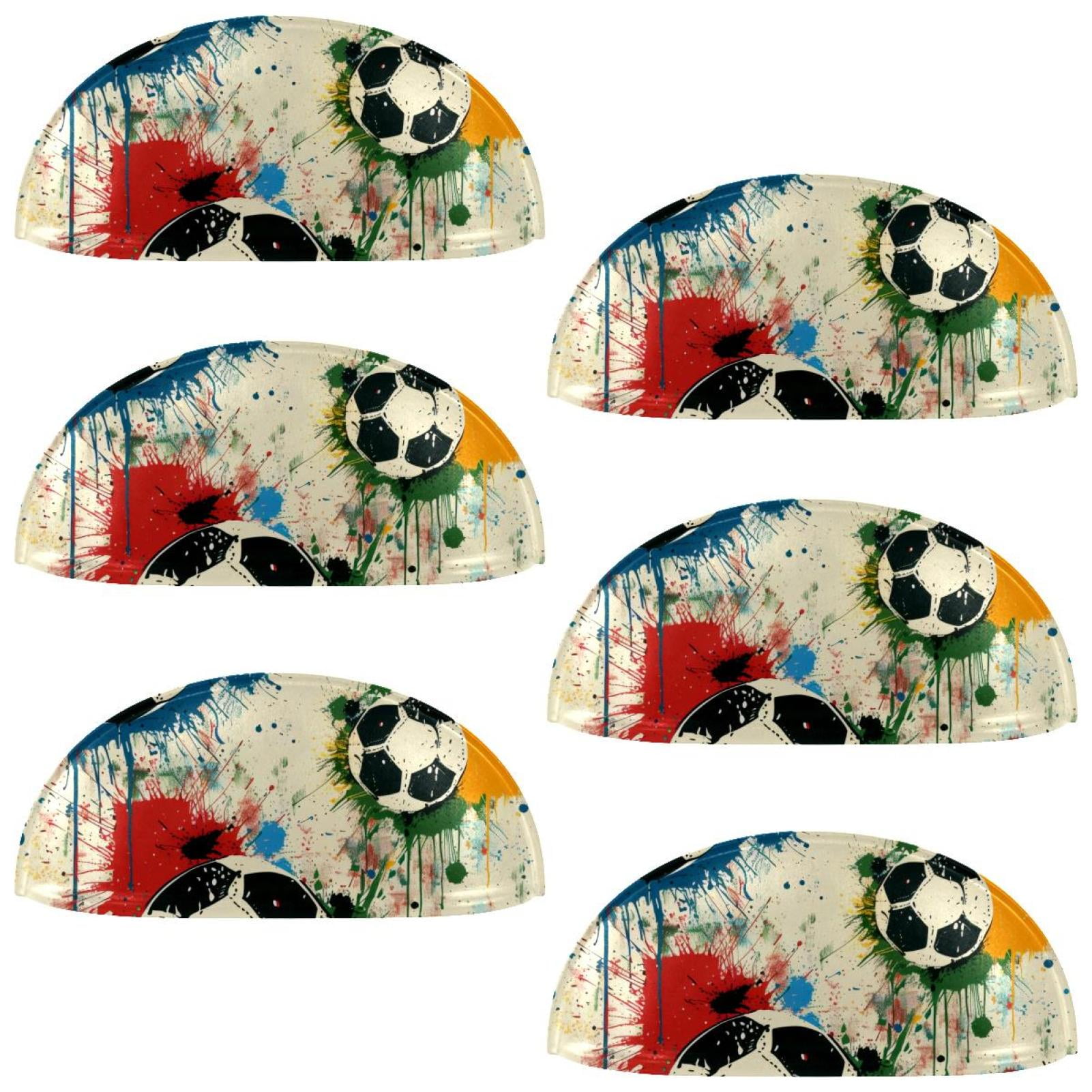 PhooArto 6 Pcs Cup Drawer Pulls, Color Splashes Soccer Football Pattern Shell Shape Handles Cabinet Knobs for Dresser Cupboard Closet Wardrobe with Screws