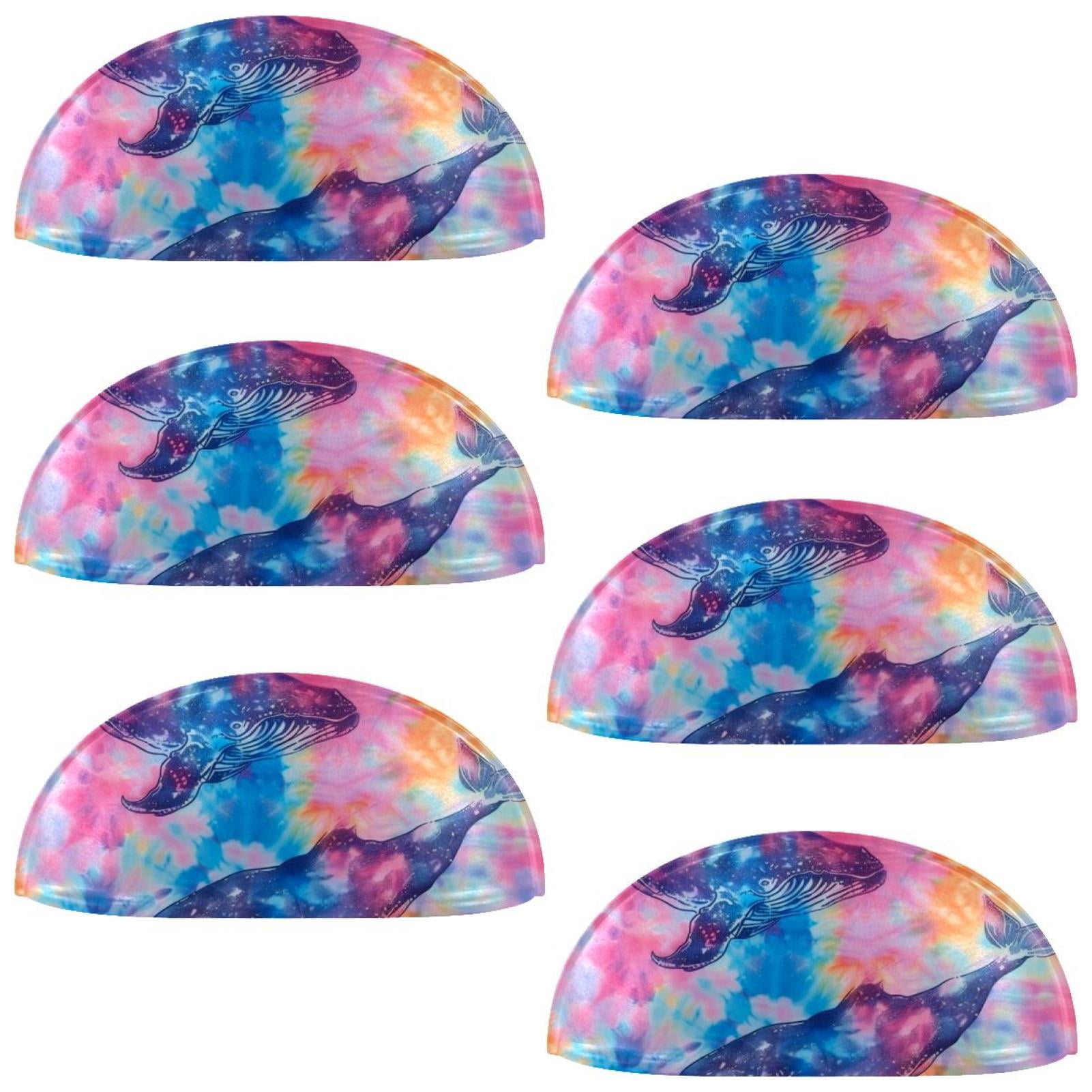 PhooArto 6 Pcs Cup Drawer Pulls, Color Tie Dye Whale Pattern Shell Shape Handles Cabinet Knobs for Dresser Cupboard Closet Wardrobe with Screws