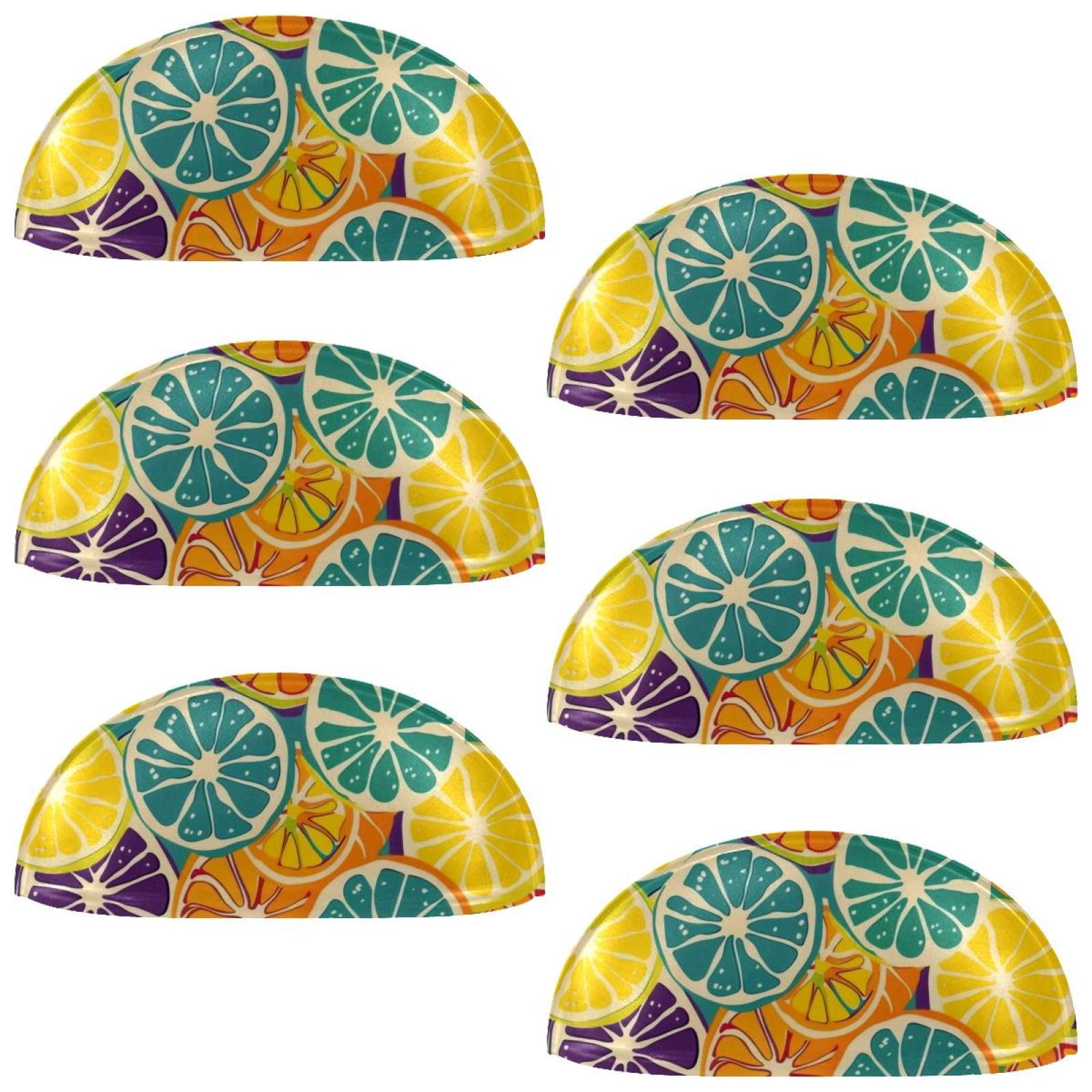 PhooArto 6 Pcs Cup Drawer Pulls, Colored Cute Lemon Pattern Shell Shape Handles Cabinet Knobs for Dresser Cupboard Closet Wardrobe with Screws