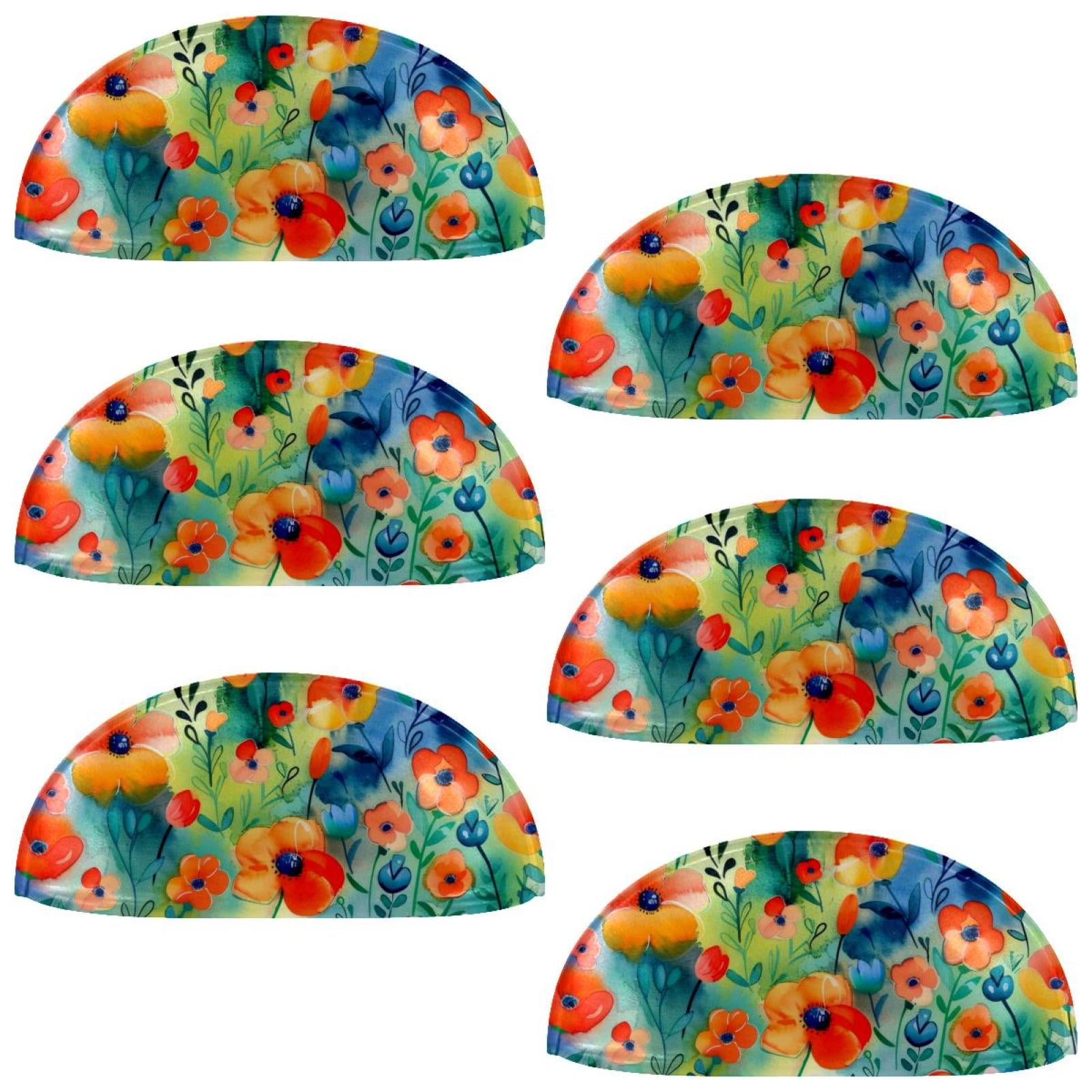 PhooArto 6 Pcs Cup Drawer Pulls, Colored Flowers Painting Shell Shape Handles Cabinet Knobs for Dresser Cupboard Closet Wardrobe with Screws