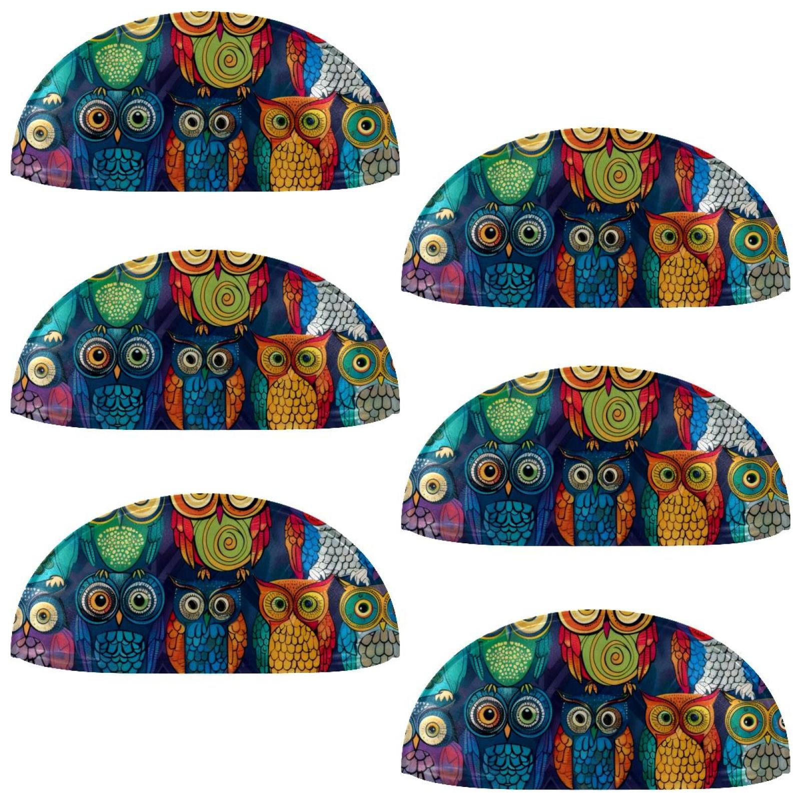 PhooArto 6 Pcs Cup Drawer Pulls, Colored Funny Owls Pattern Shell Shape Handles Cabinet Knobs for Dresser Cupboard Closet Wardrobe with Screws