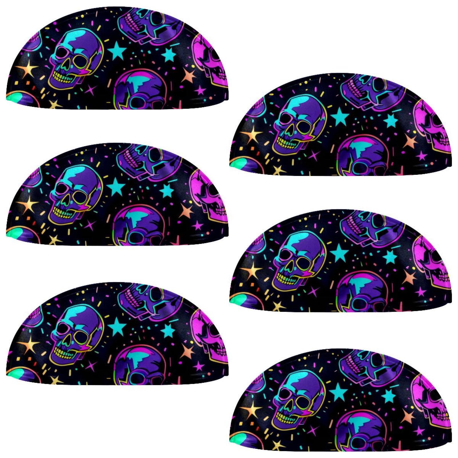 PhooArto 6 Pcs Cup Drawer Pulls, Colored Skull Head Pattern Shell Shape Handles Cabinet Knobs for Dresser Cupboard Closet Wardrobe with Screws