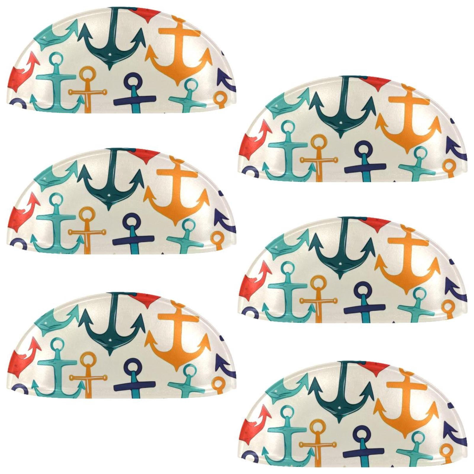 PhooArto 6 Pcs Cup Drawer Pulls, Colorful Anchors Pattern Shell Shape Handles Cabinet Knobs for Dresser Cupboard Closet Wardrobe with Screws