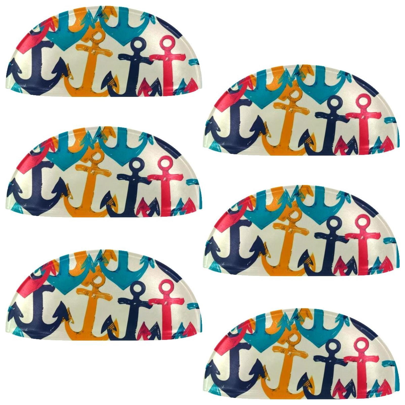 PhooArto 6 Pcs Cup Drawer Pulls, Colorful Anchors Sea Pattern Shell Shape Handles Cabinet Knobs for Dresser Cupboard Closet Wardrobe with Screws