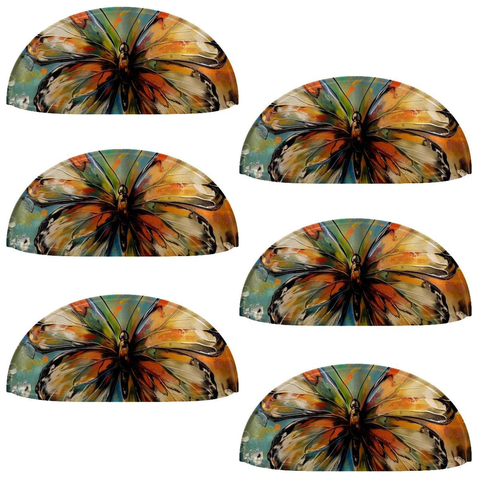 PhooArto 6 Pcs Cup Drawer Pulls, Colorful Butterfly Pattern Shell Shape Handles Cabinet Knobs for Dresser Cupboard Closet Wardrobe with Screws