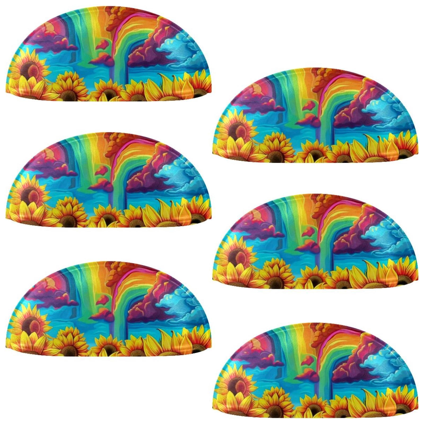 PhooArto 6 Pcs Cup Drawer Pulls, Colorful Cloud Sunflowers Rainbow Shell Shape Handles Cabinet Knobs for Dresser Cupboard Closet Wardrobe with Screws