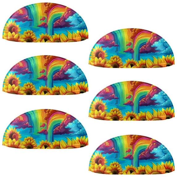 PhooArto 6 Pcs Cup Drawer Pulls, Colorful Cloud Sunflowers Rainbow Shell Shape Handles Cabinet Knobs for Dresser Cupboard Closet Wardrobe with Screws