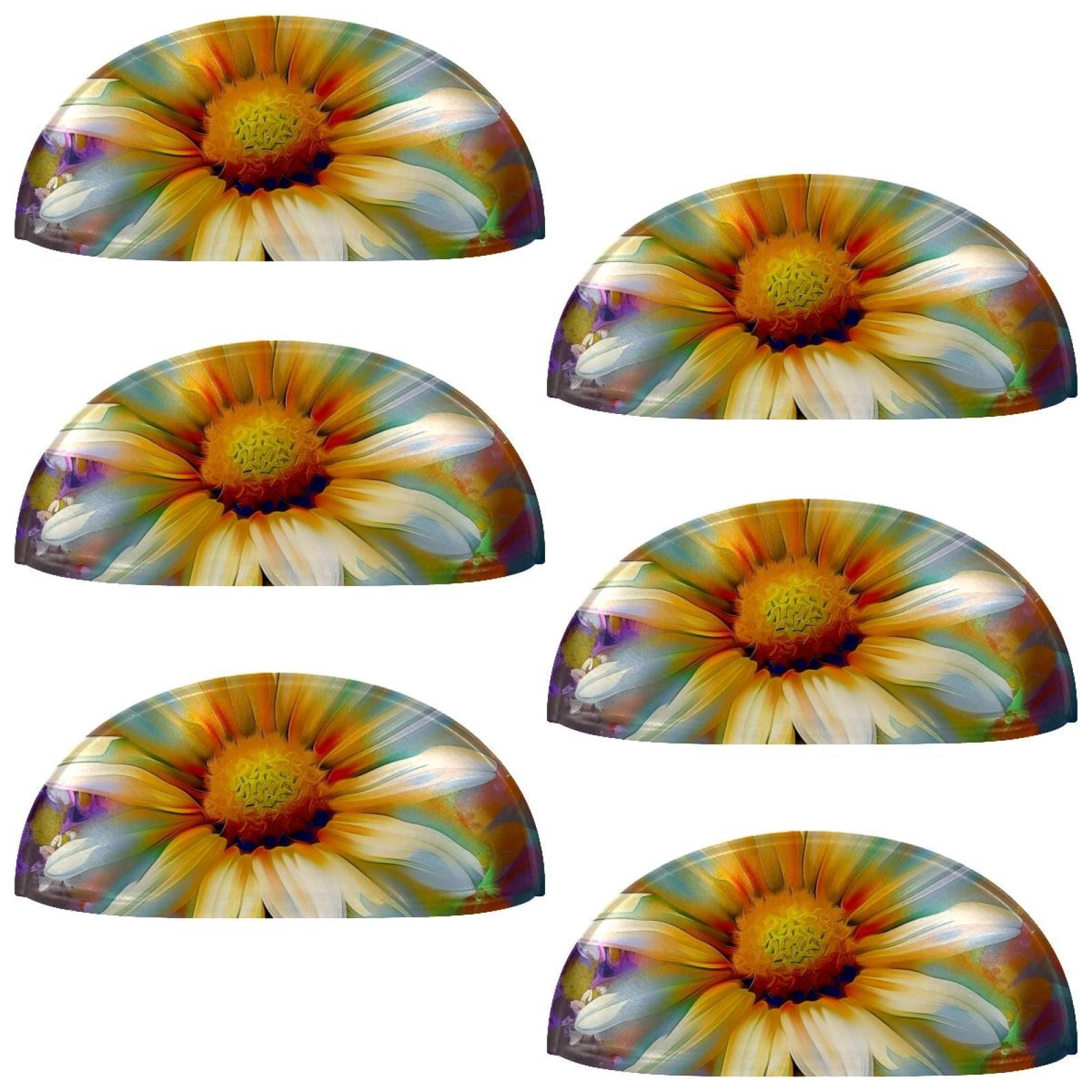 PhooArto 6 Pcs Cup Drawer Pulls, Colorful Daisy Flower Shell Shape Handles Cabinet Knobs for Dresser Cupboard Closet Wardrobe with Screws