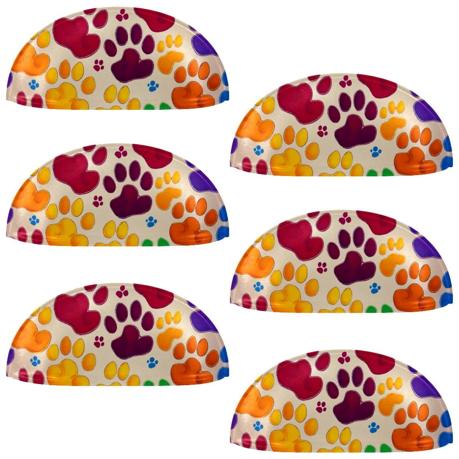 PhooArto 6 Pcs Cup Drawer Pulls, Colorful Dog Footprint Pattern Shell Shape Handles Cabinet Knobs for Dresser Cupboard Closet Wardrobe with Screws