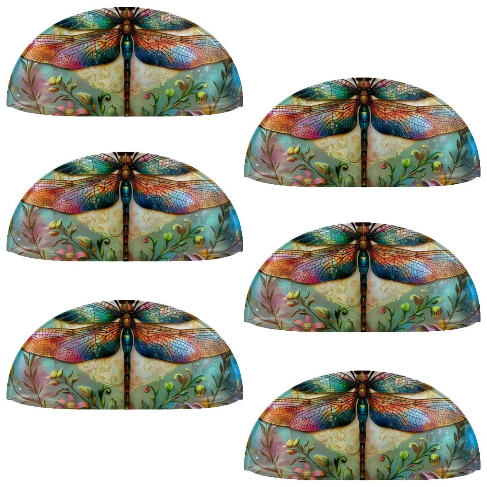 PhooArto 6 Pcs Cup Drawer Pulls, Colorful Dragonfly Flowers Shell Shape Handles Cabinet Knobs for Dresser Cupboard Closet Wardrobe with Screws