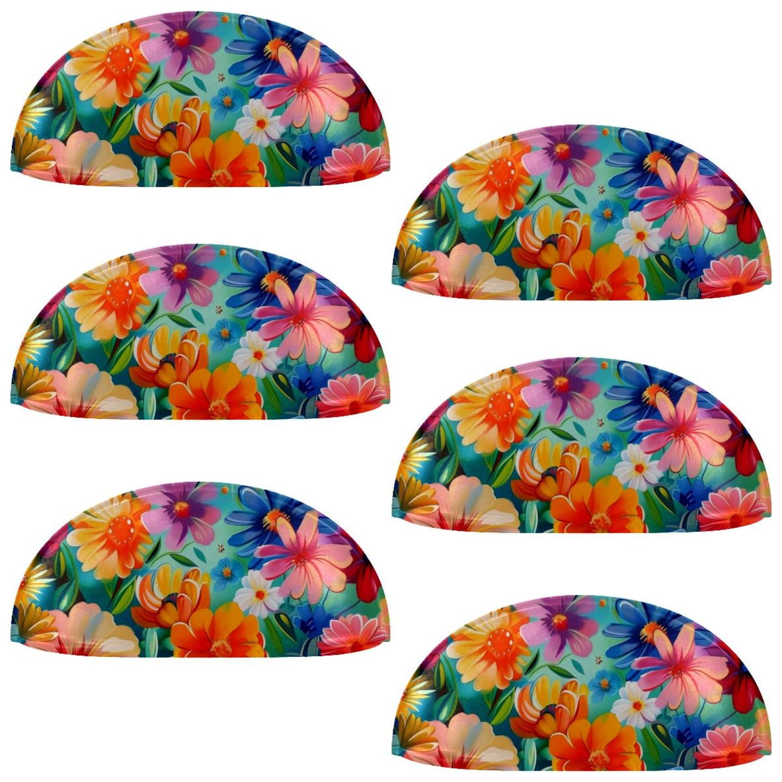 PhooArto 6 Pcs Cup Drawer Pulls, Colorful Floral Flowers Painting Shell Shape Handles Cabinet Knobs for Dresser Cupboard Closet Wardrobe with Screws