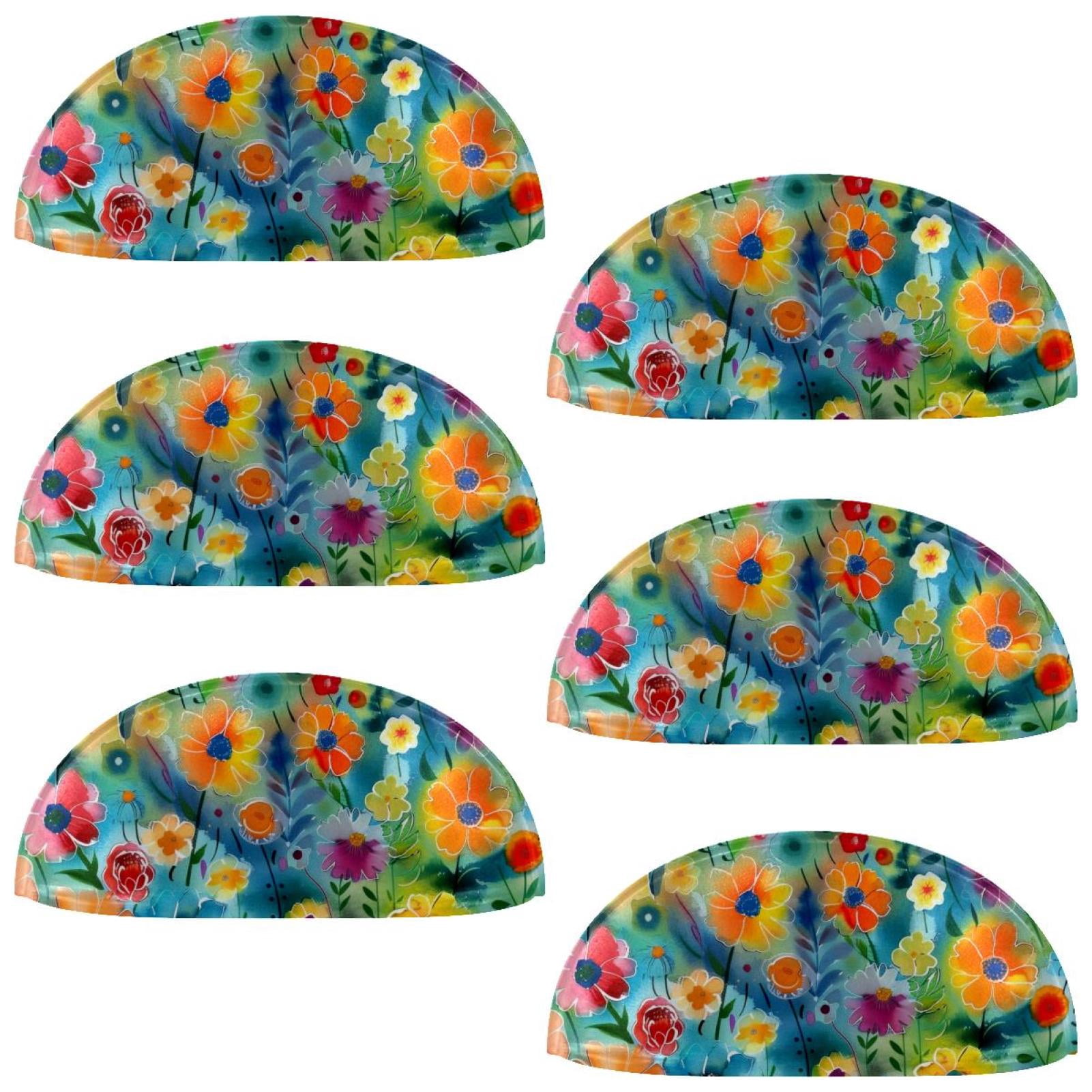 PhooArto 6 Pcs Cup Drawer Pulls, Colorful Floral Painting Shell Shape Handles Cabinet Knobs for Dresser Cupboard Closet Wardrobe with Screws