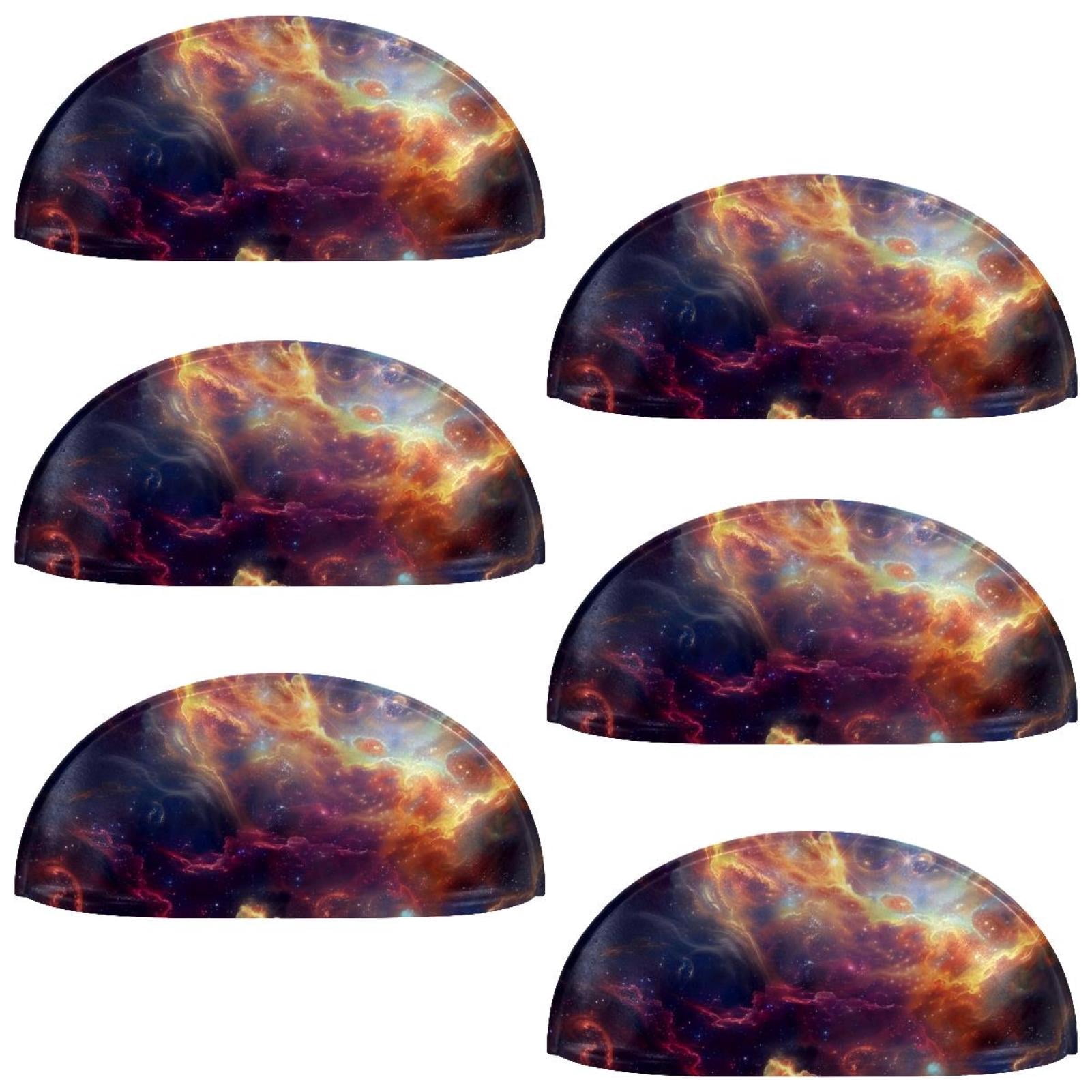 PhooArto 6 Pcs Cup Drawer Pulls, Colorful Galaxy Shining Stars Shell Shape Handles Cabinet Knobs for Dresser Cupboard Closet Wardrobe with Screws