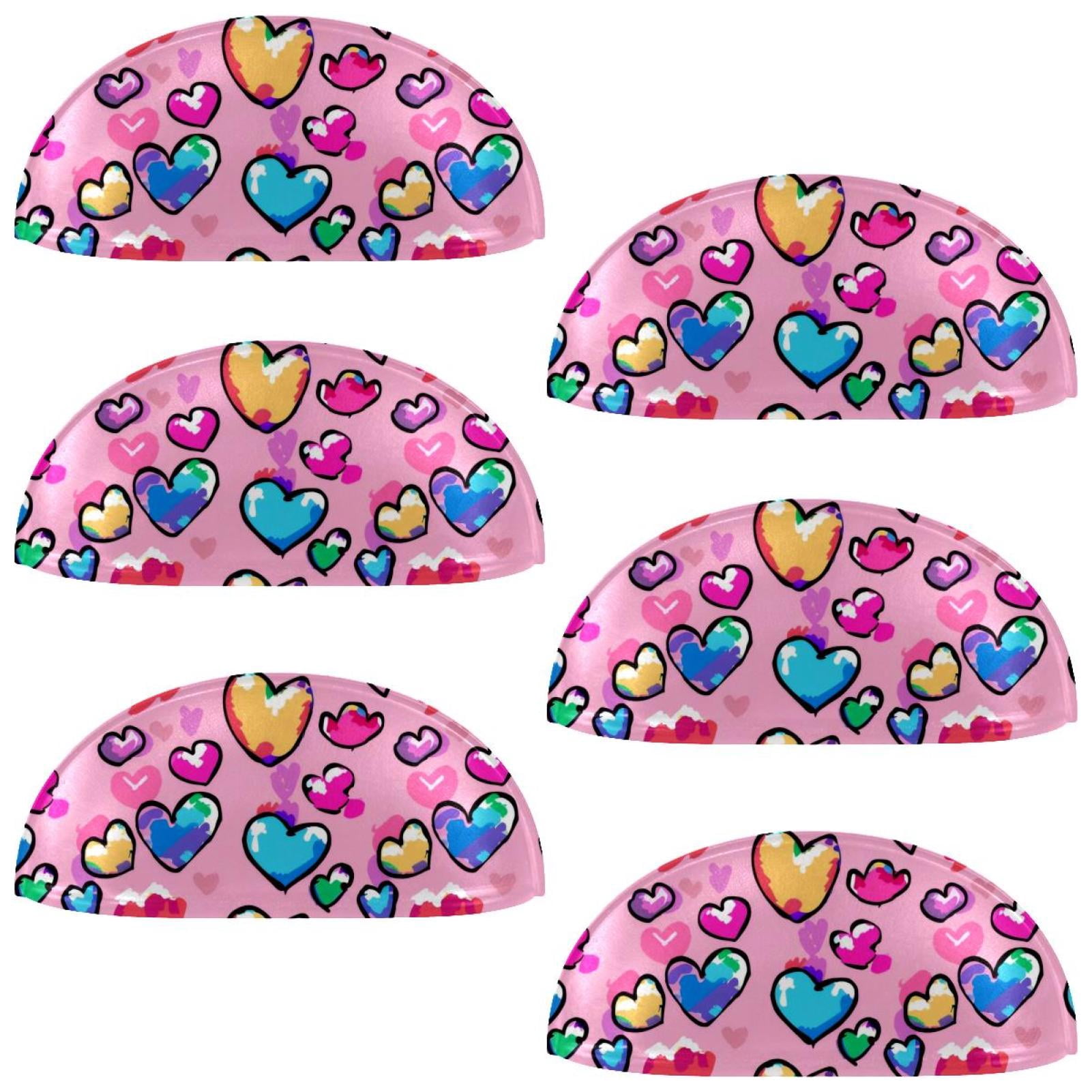 PhooArto 6 Pcs Cup Drawer Pulls, Colorful Love Heart Patterns Shell Shape Handles Cabinet Knobs for Dresser Cupboard Closet Wardrobe with Screws