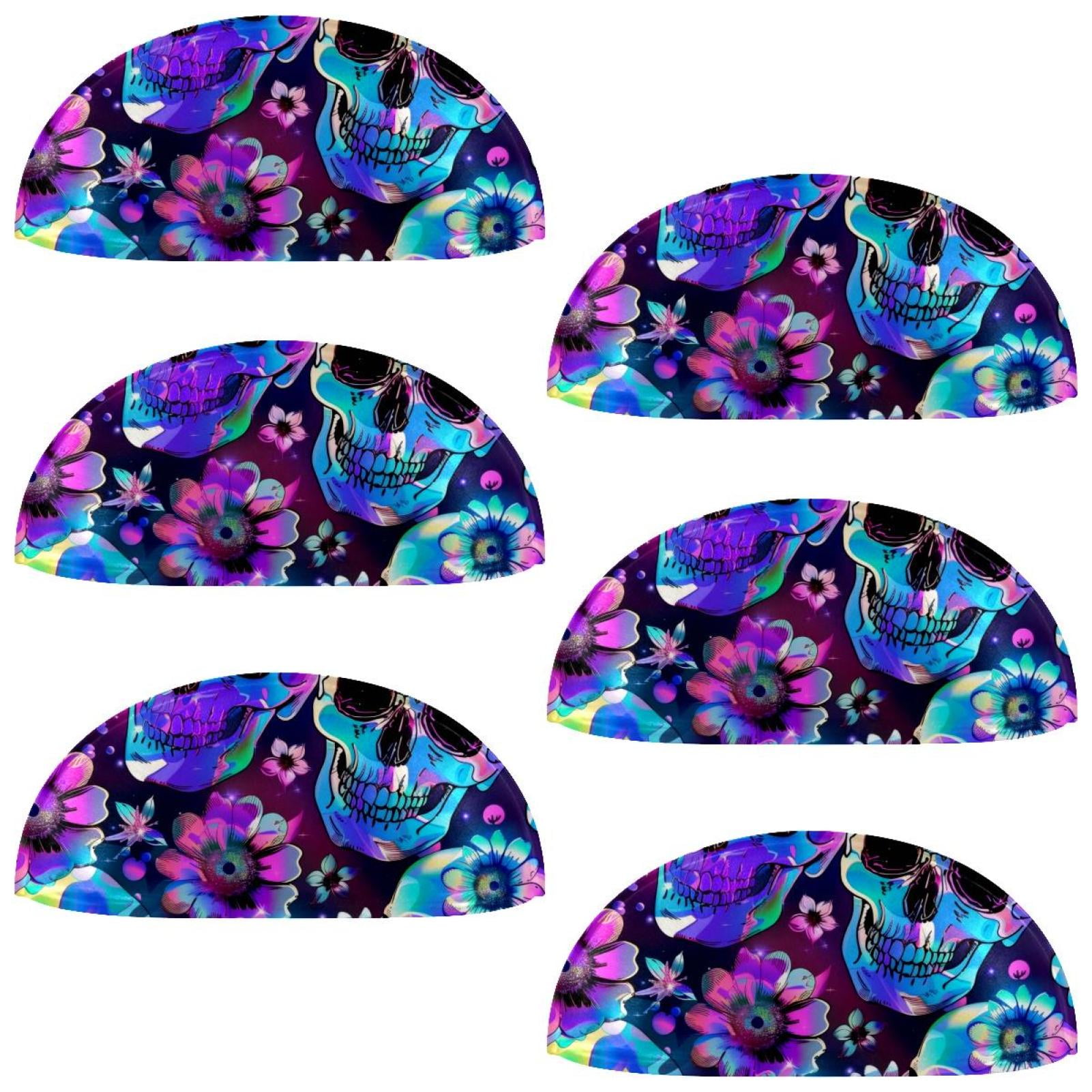 PhooArto 6 Pcs Cup Drawer Pulls, Colorful Neon Skull Flowers Shell Shape Handles Cabinet Knobs for Dresser Cupboard Closet Wardrobe with Screws