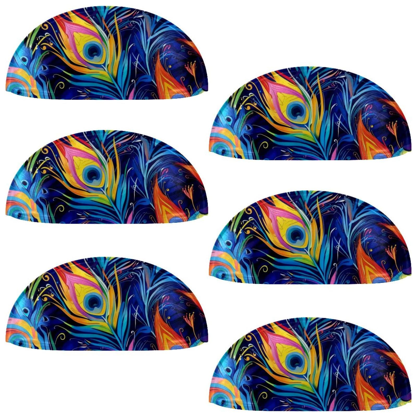 PhooArto 6 Pcs Cup Drawer Pulls, Colorful Peacock Feather Pattern Shell Shape Handles Cabinet Knobs for Dresser Cupboard Closet Wardrobe with Screws