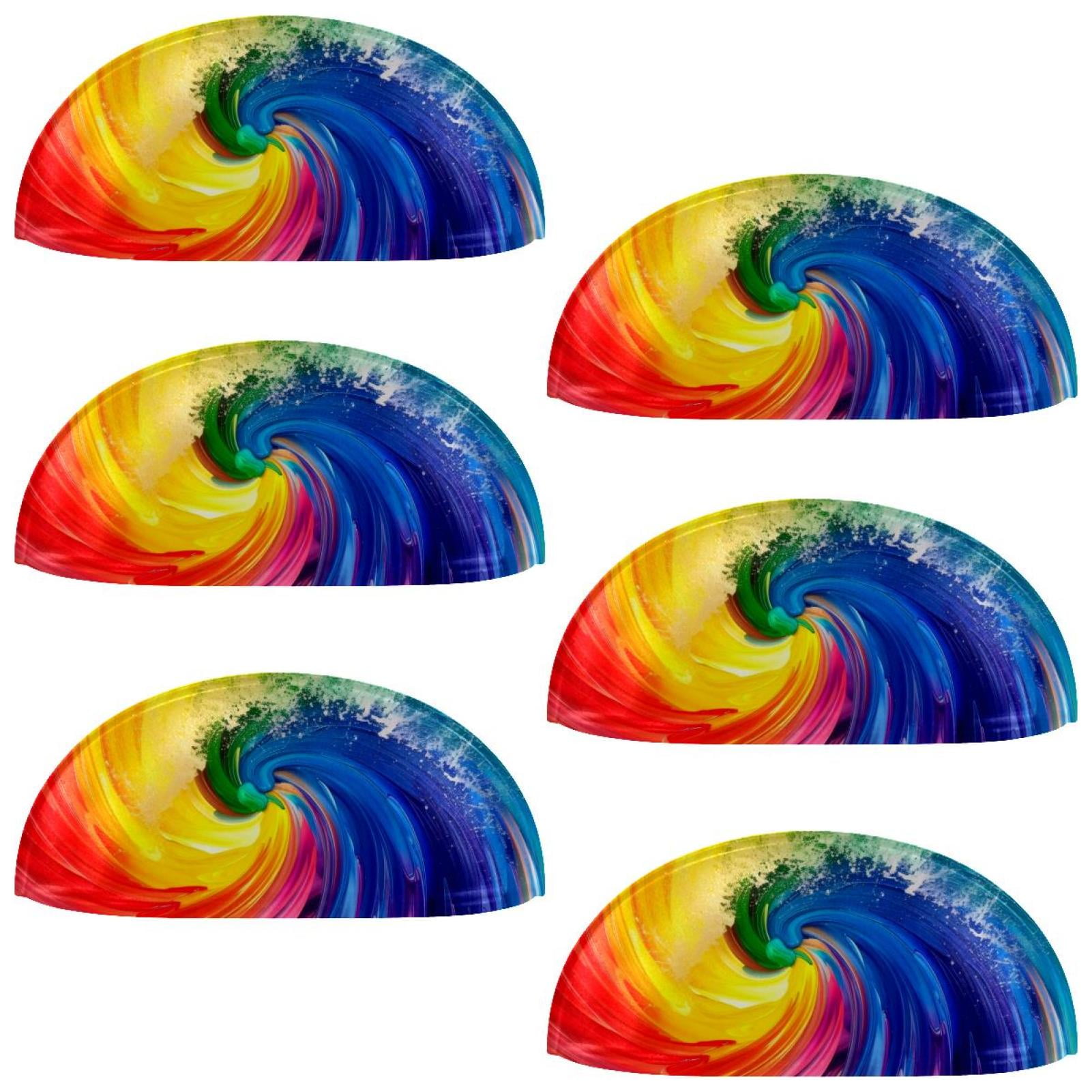 PhooArto 6 Pcs Cup Drawer Pulls, Colorful Rainbow Wave Shell Shape Handles Cabinet Knobs for Dresser Cupboard Closet Wardrobe with Screws