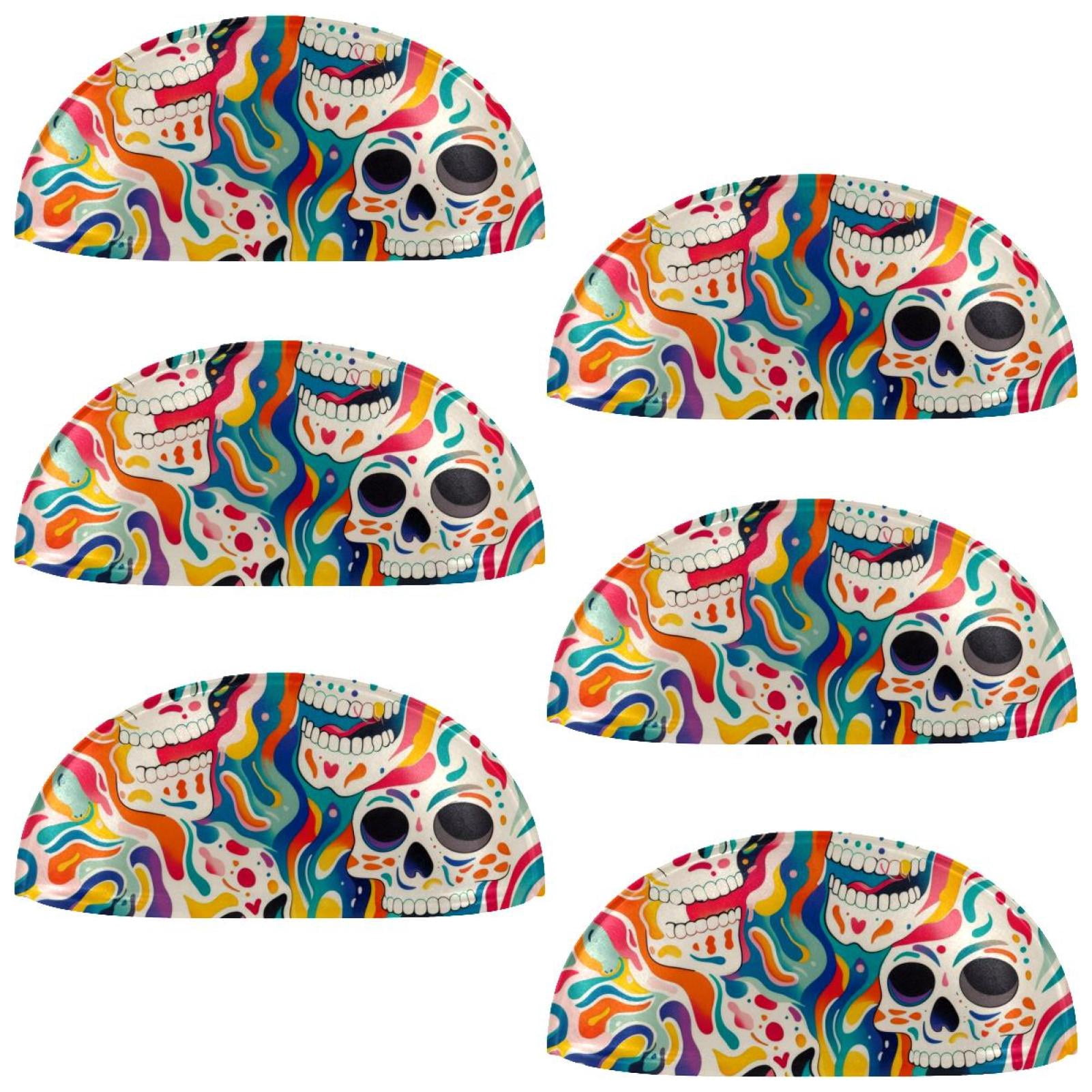 PhooArto 6 Pcs Cup Drawer Pulls, Colorful Skull Pattern Shell Shape Handles Cabinet Knobs for Dresser Cupboard Closet Wardrobe with Screws