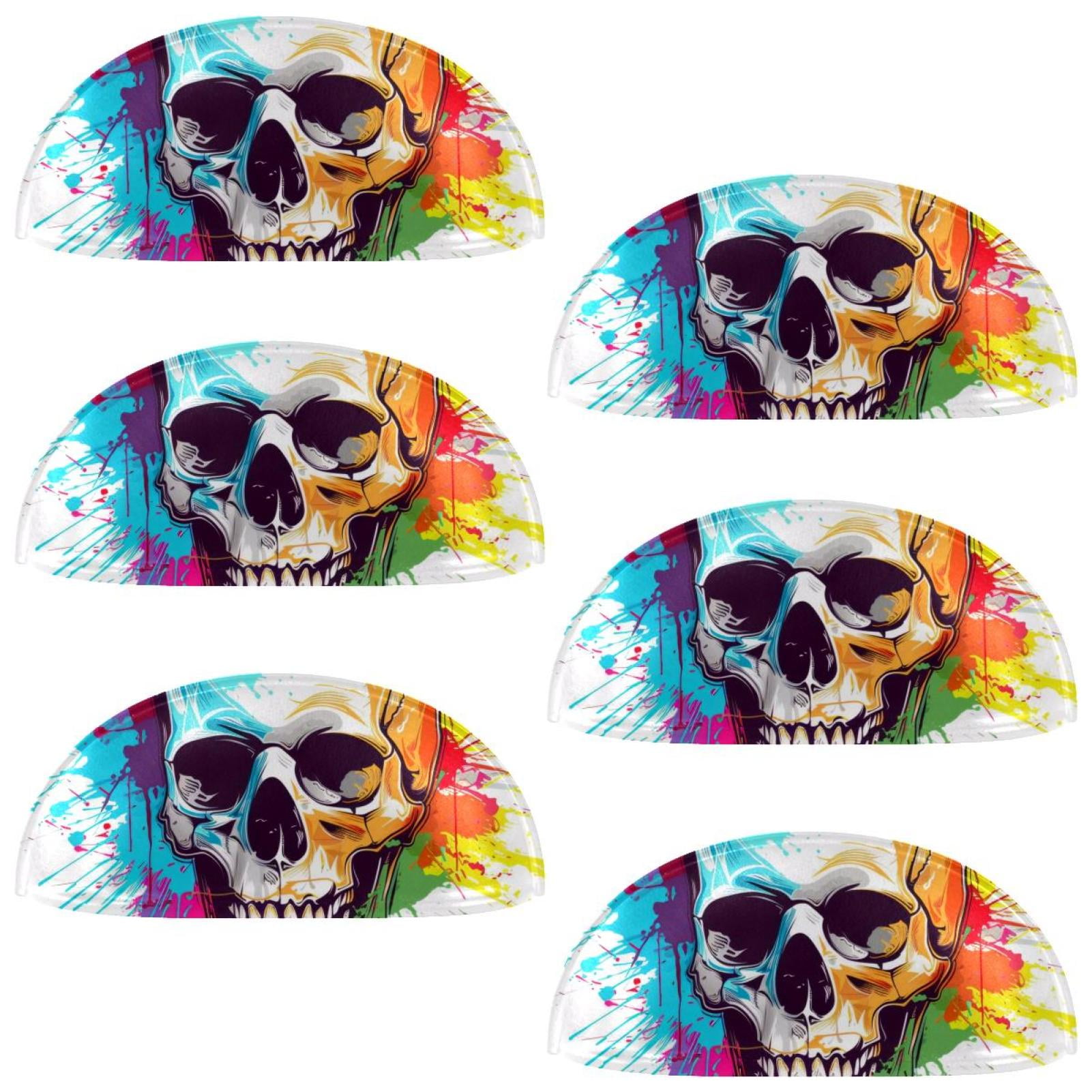 PhooArto 6 Pcs Cup Drawer Pulls, Colorful Splash Skull Pattern Shell Shape Handles Cabinet Knobs for Dresser Cupboard Closet Wardrobe with Screws