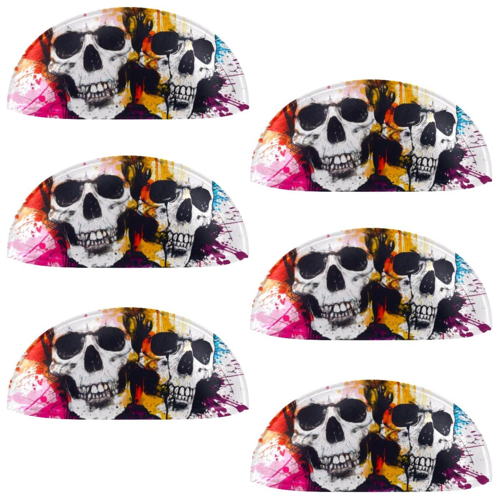 PhooArto 6 Pcs Cup Drawer Pulls, Colorful Splashes Skulls Illustration Shell Shape Handles Cabinet Knobs for Dresser Cupboard Closet Wardrobe with Screws
