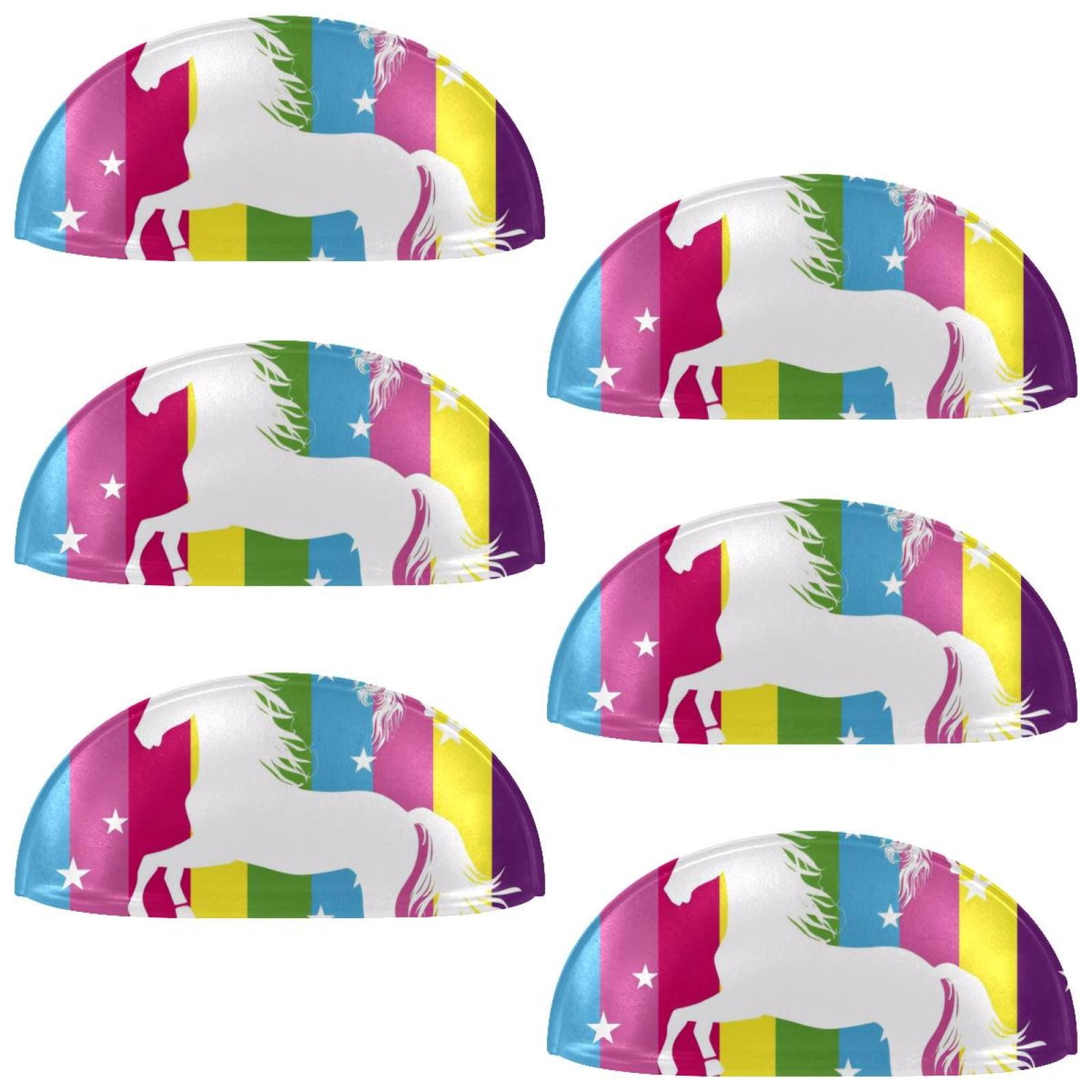 PhooArto 6 Pcs Cup Drawer Pulls, Colorful Unicorn Rainbow Pattern Shell Shape Handles Cabinet Knobs for Dresser Cupboard Closet Wardrobe with Screws