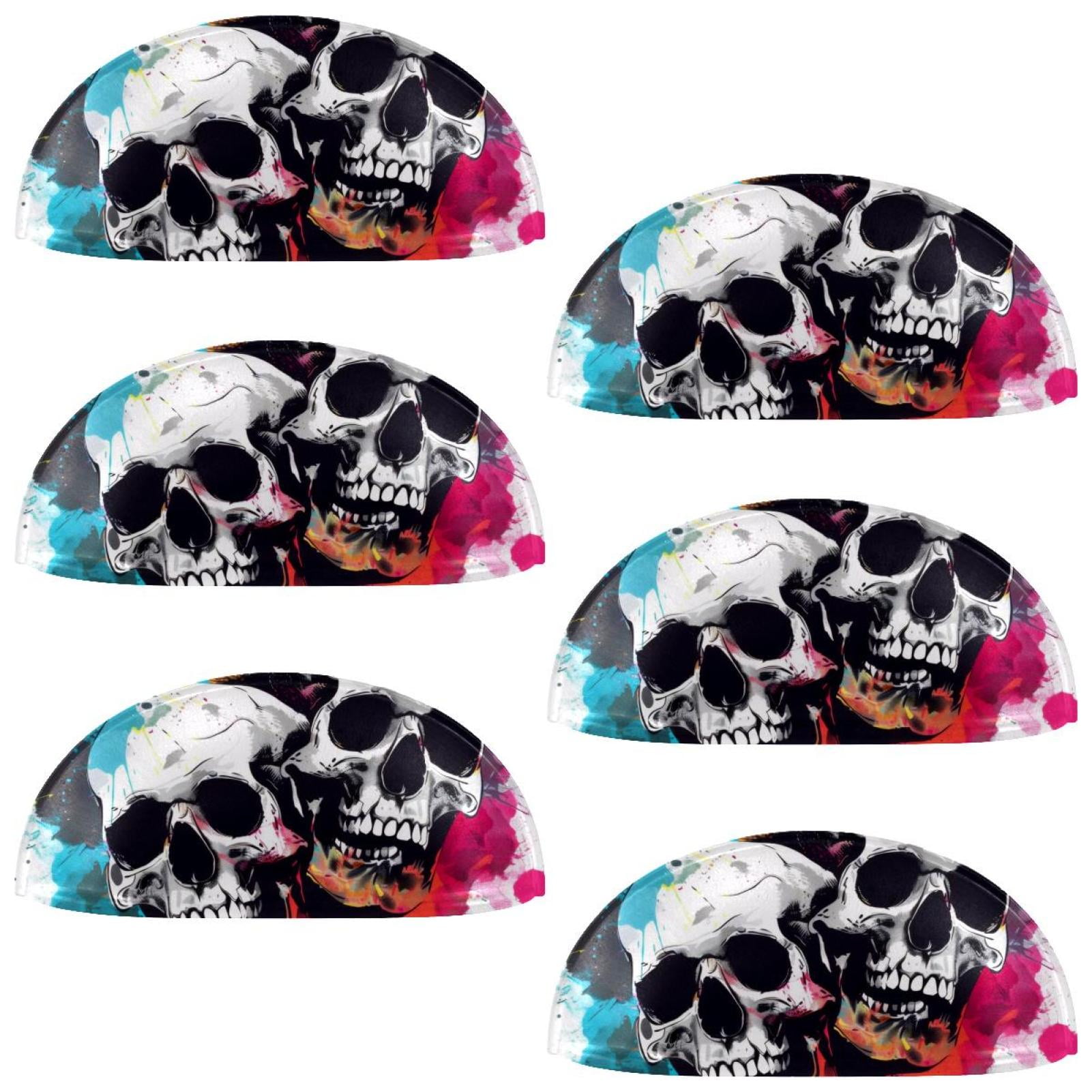 PhooArto 6 Pcs Cup Drawer Pulls, Colors Splashes Skulls Illustration Shell Shape Handles Cabinet Knobs for Dresser Cupboard Closet Wardrobe with Screws