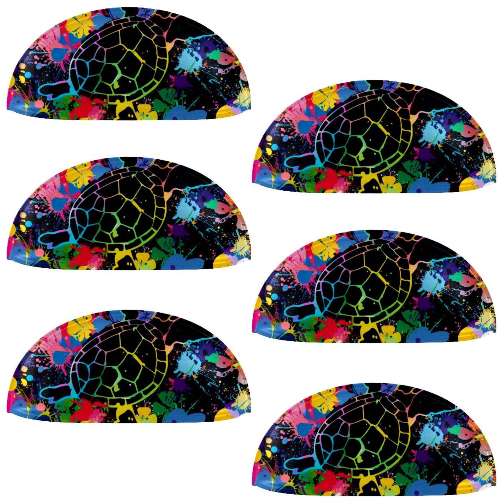 PhooArto 6 Pcs Cup Drawer Pulls, Colors Splashes Turtle Flowers Pattern Shell Shape Handles Cabinet Knobs for Dresser Cupboard Closet Wardrobe with Screws